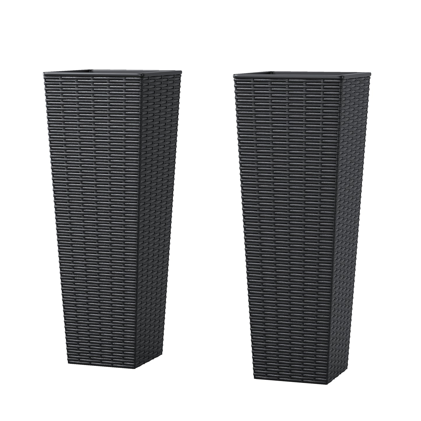 Resin high flowerpot 2-piece set with vine texture, large outdoor flowerpot, indoor and outdoor decorative flowerpot, detachable inner flowerpot and drainage hole, suitable for large plants, trees, courtyards and gardens, black