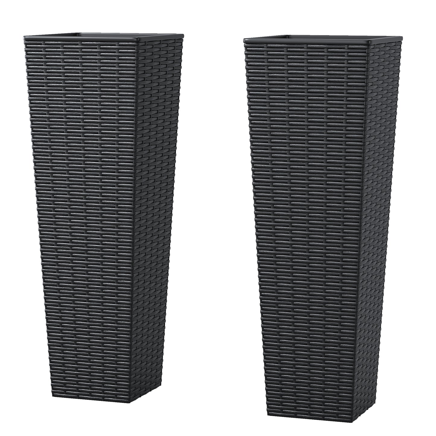 32 inch outdoor high flowerpot, 2-piece set with vine texture, large outdoor flowerpot, indoor and outdoor decorative flowerpot, detachable inner flowerpot and drainage hole, suitable for large plants, trees, courtyards and gardens, black