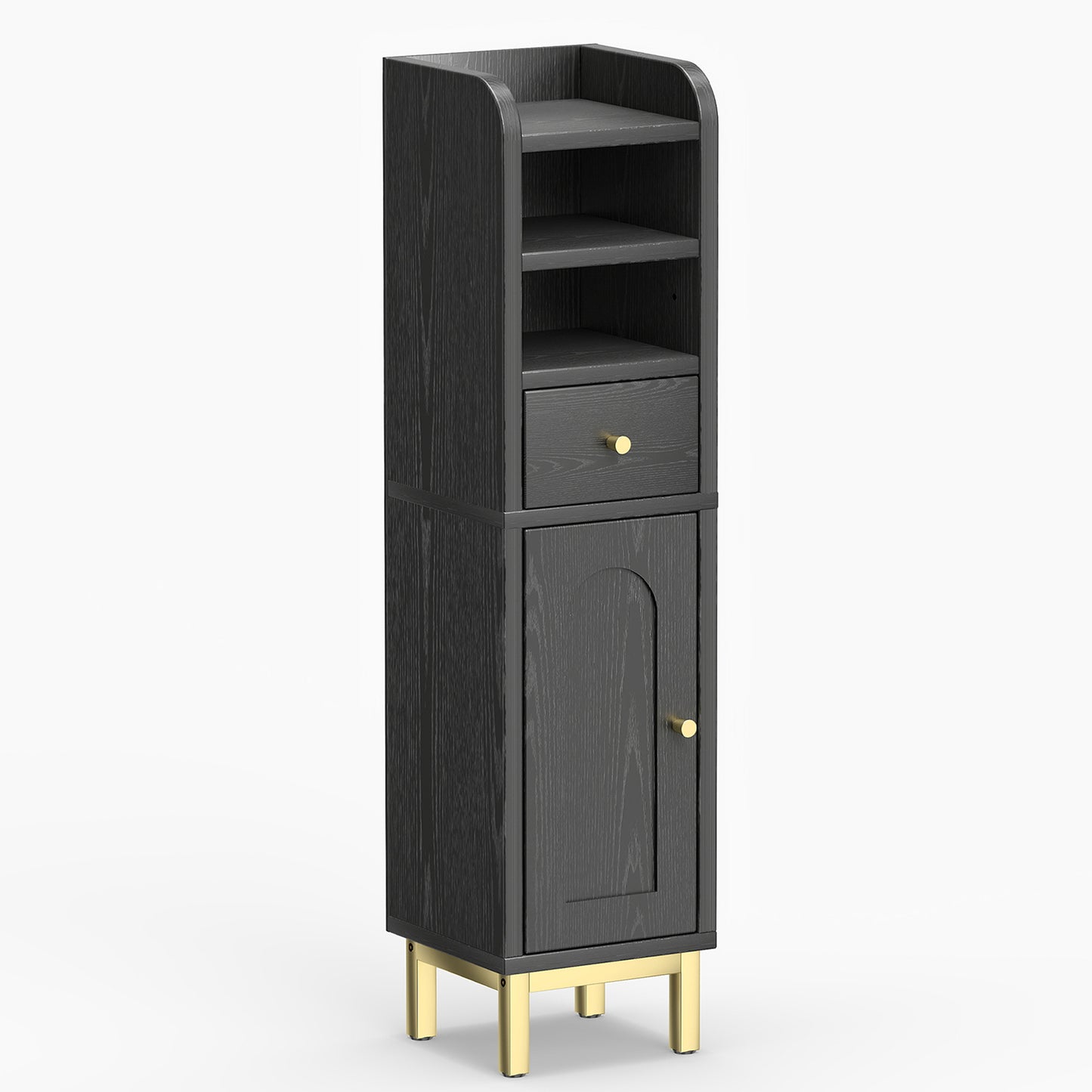 Black bathroom storage cabinet, corner cabinet with drawers and doors, bathroom storage cabinet with adjustable shelves, suitable for small spaces (overweight)