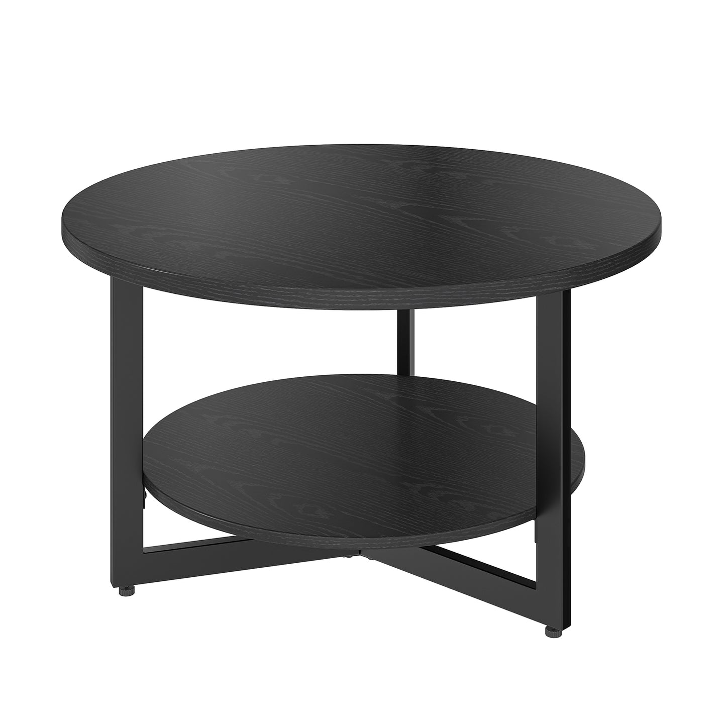 31.5-inch black industrial style coffee table - two-layer wooden decorative table+open storage