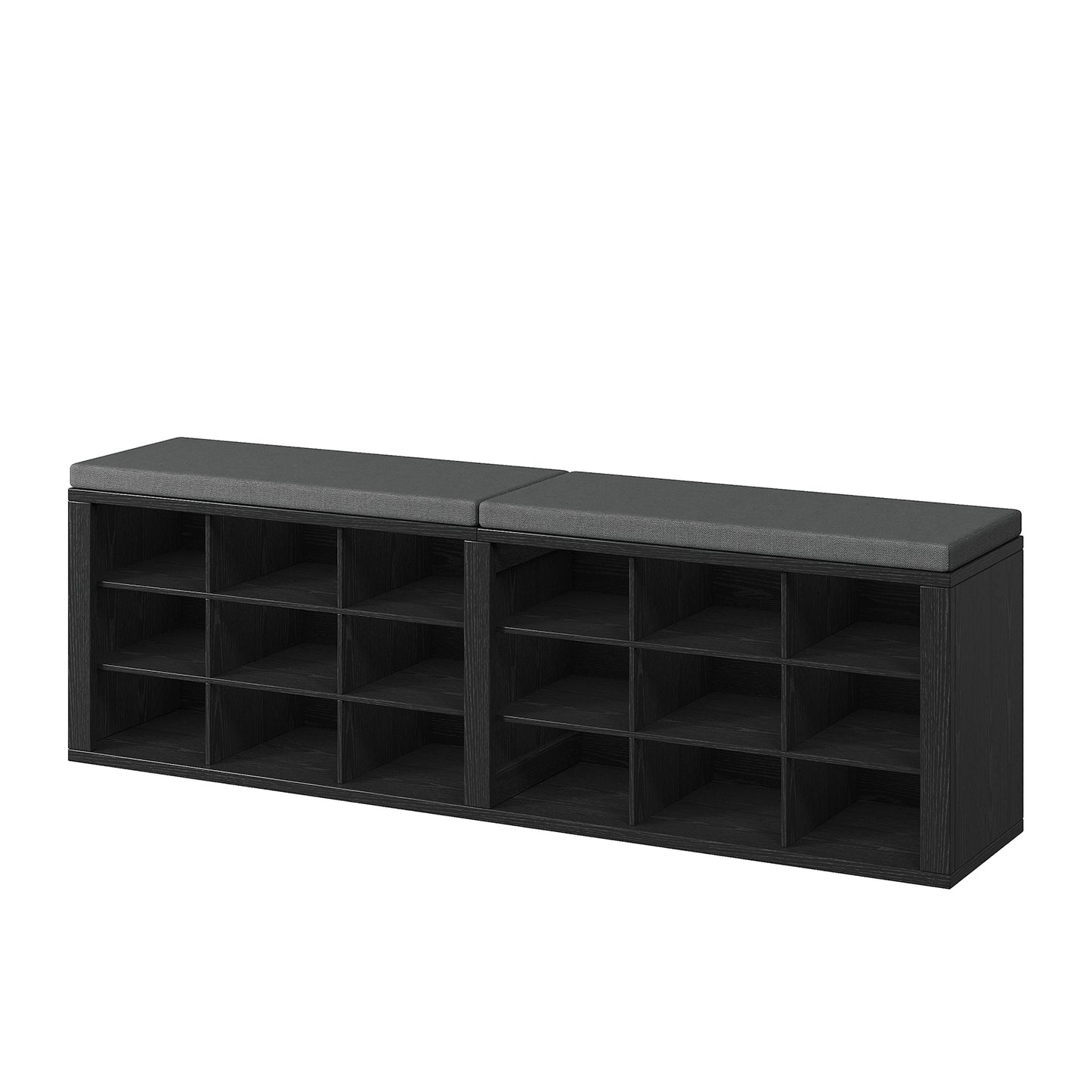Shoe storage bench with 18 compartments, entrance bench with cushioned seats, suitable for entrances, corridors, living rooms, bedrooms, mountain patterned blackboard with dark gray 18 compartments