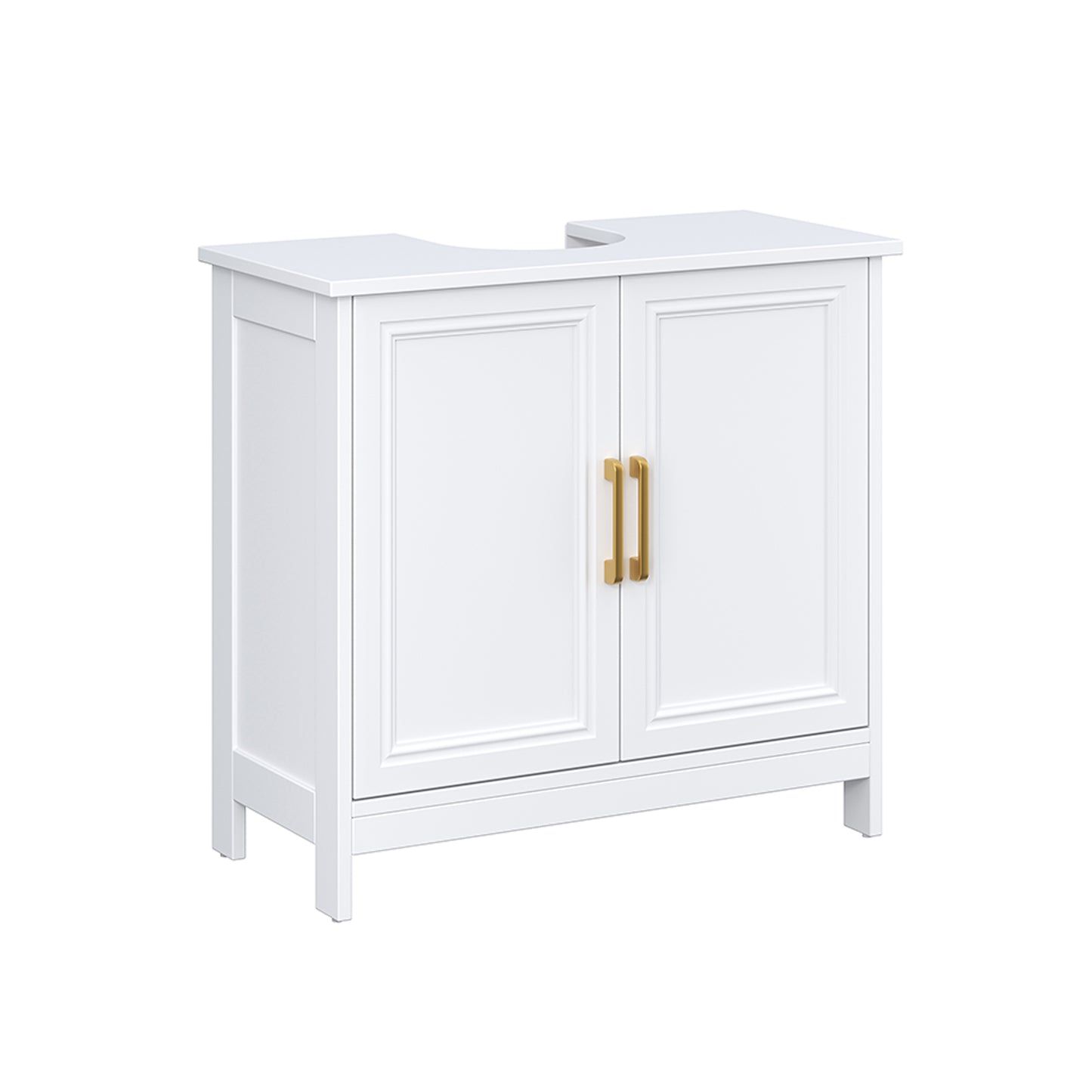 Base sink storage cabinet, sink storage cabinet, bathroom U-shaped sink cabinet with two doors and shelves, white