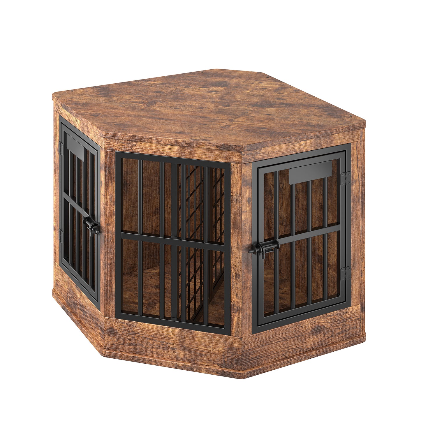 Corner dog cage furniture, large indoor dog house wooden edge table, modern dog cage decorative pet house TV cabinet, suitable for medium and large dogs, brown
