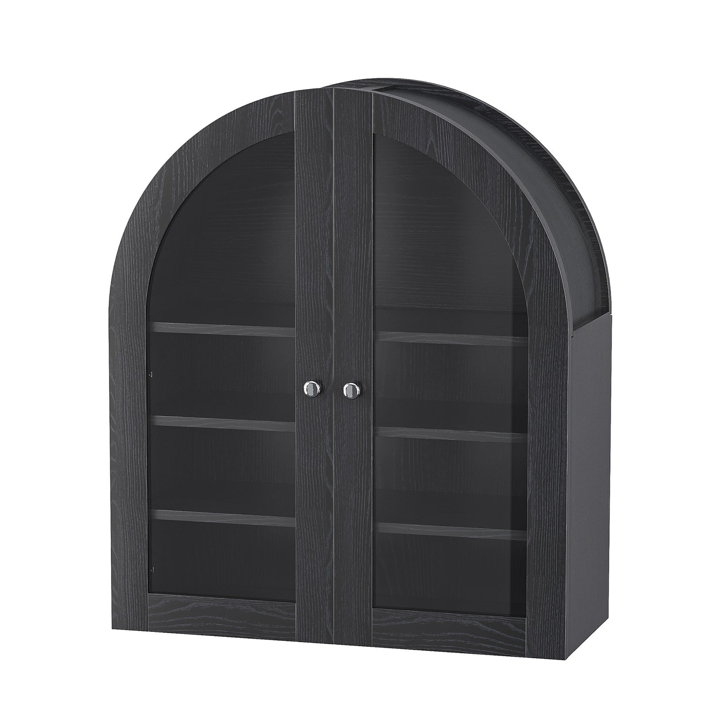 Black wooden arched wall mounted storage cabinet, black storage cabinet
