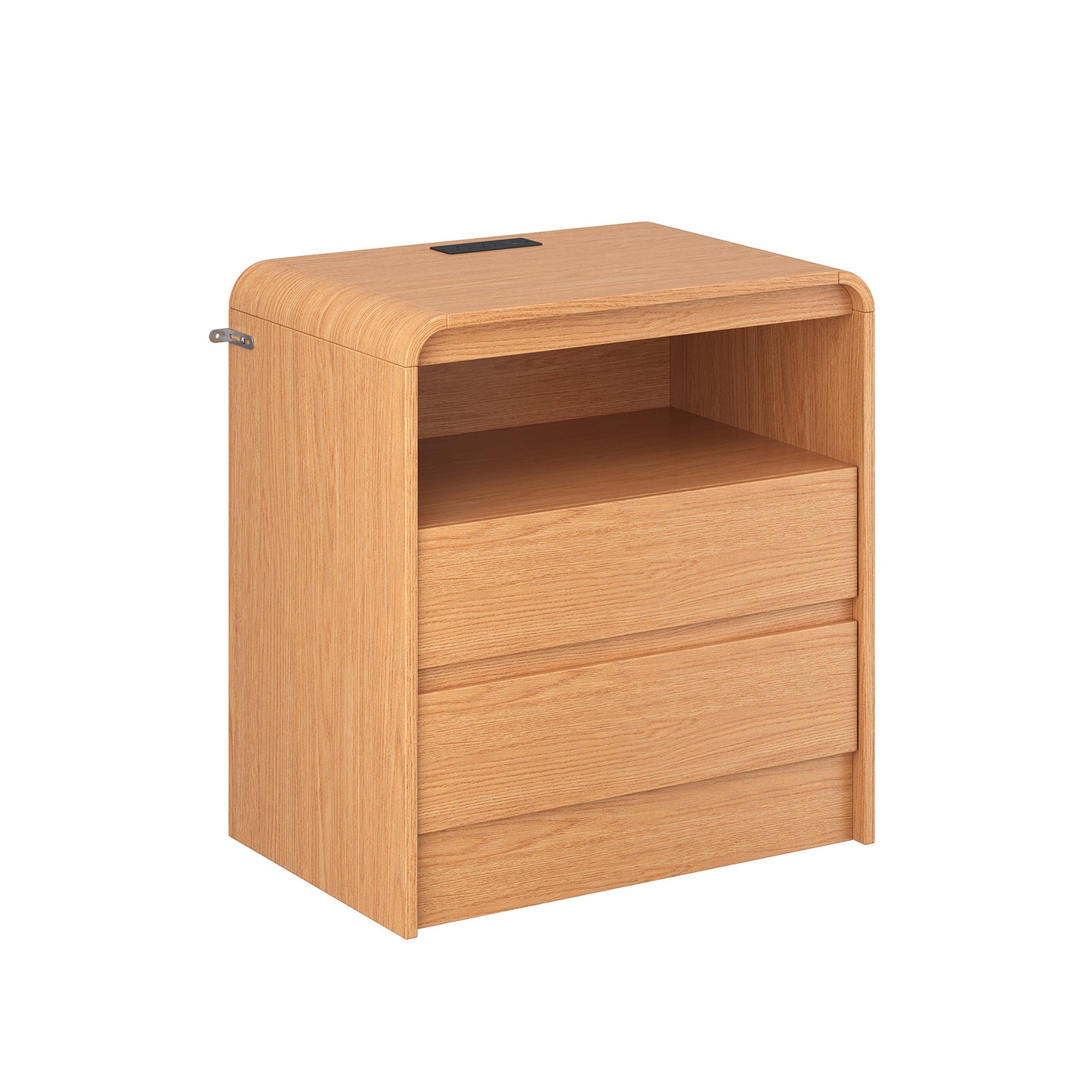 25 inch high modern bedside table with charging station and 2 storage drawers; Suitable for bedrooms and living rooms; Curved contour design, natural oak (US standard 110V) 2 draws