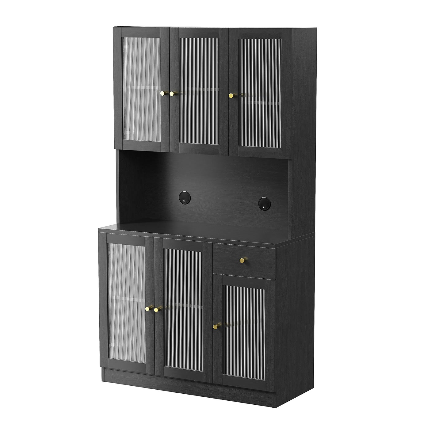 (Cannot be sold separately, must be bundled with YM3117260000314) Black mirror 70 inch modern high cabinet storage cabinet with countertop soft door, can be used for kitchen, living room, dining room (Package 2)
