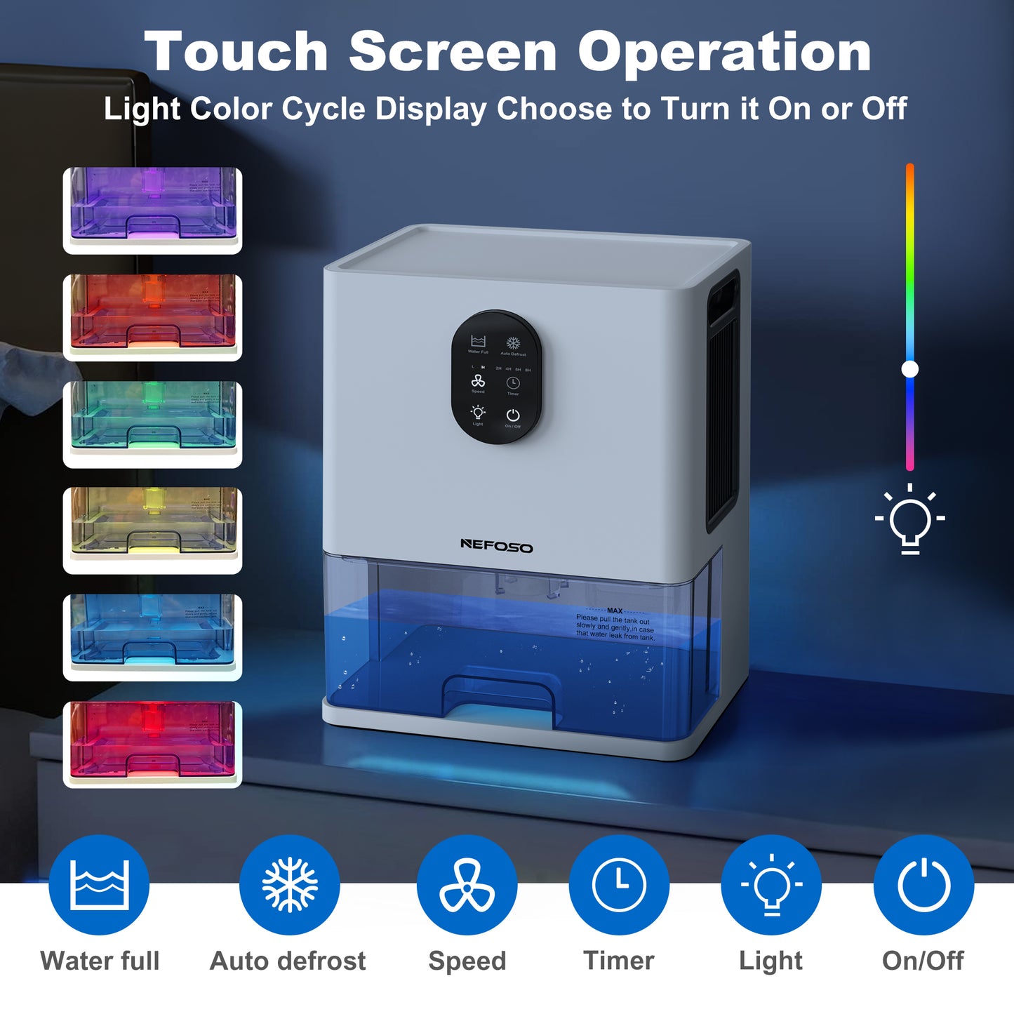 Nefoso 101 oz Dehumidifier for Basement, 800 sq. ft Coverage Area Quiet Dehumidifier with Timer, Sleep Mode, Defrost, 7 Color Light for Home Bathroom Bedroom Living Room Closet RV