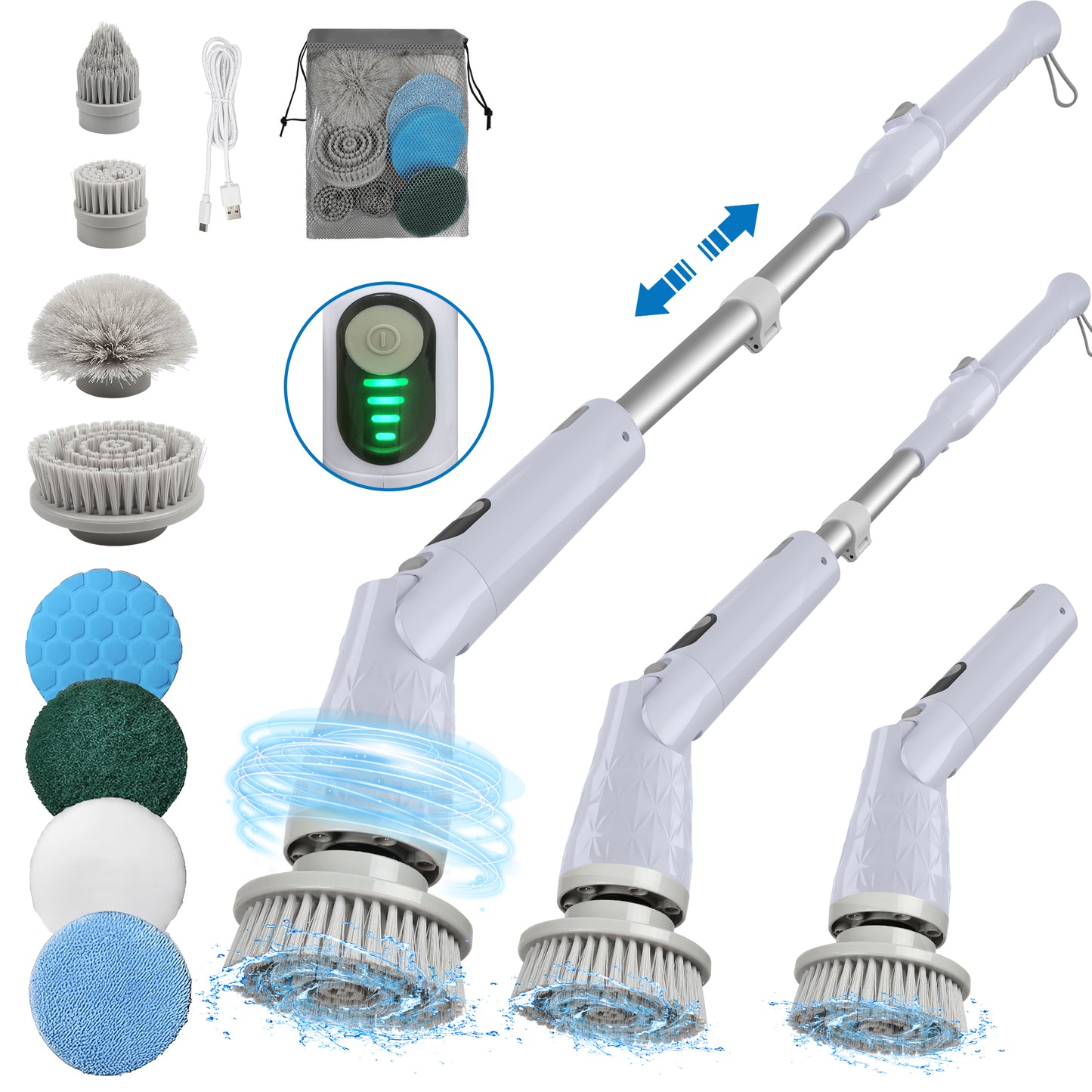 Nefoso 8 in 1 Electric Spin Scrubber with Adjustable Handle & 3 Level Speeds, Cordless Handheld Electric Cleaning Brush