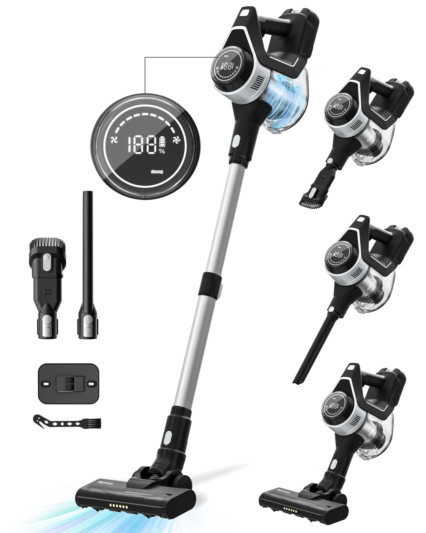 Nefoso Cordless Vacuum Cleaner with LED Display,20000pa 35min Lightweight Stick Vacuum for Carpet Hard Floor Pet Hair(Black)