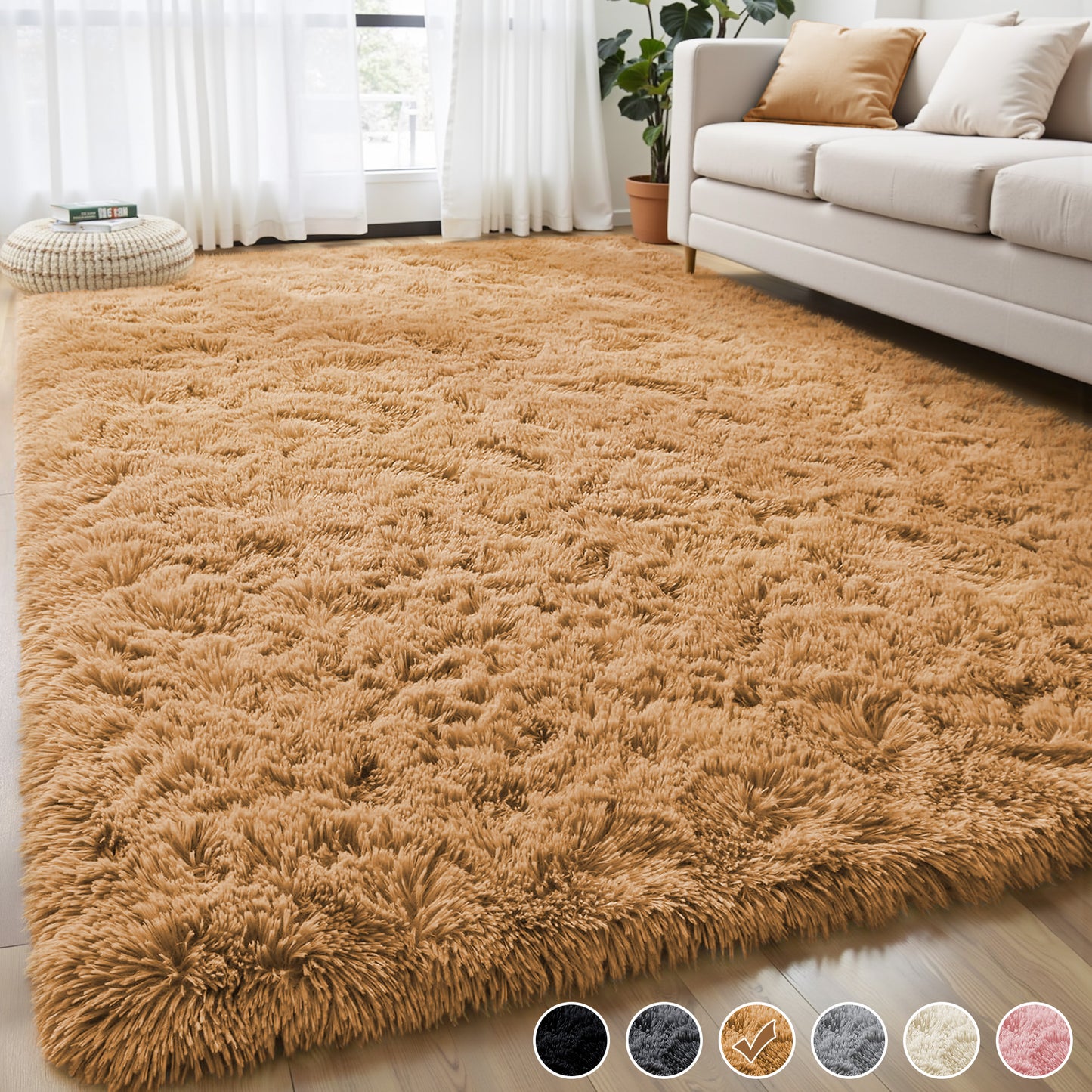 Nefoso Shag Light Gray Area Rug, Soft Fluffy Area Rugs for Living Room Bedroom Kids Room Decor Carpet