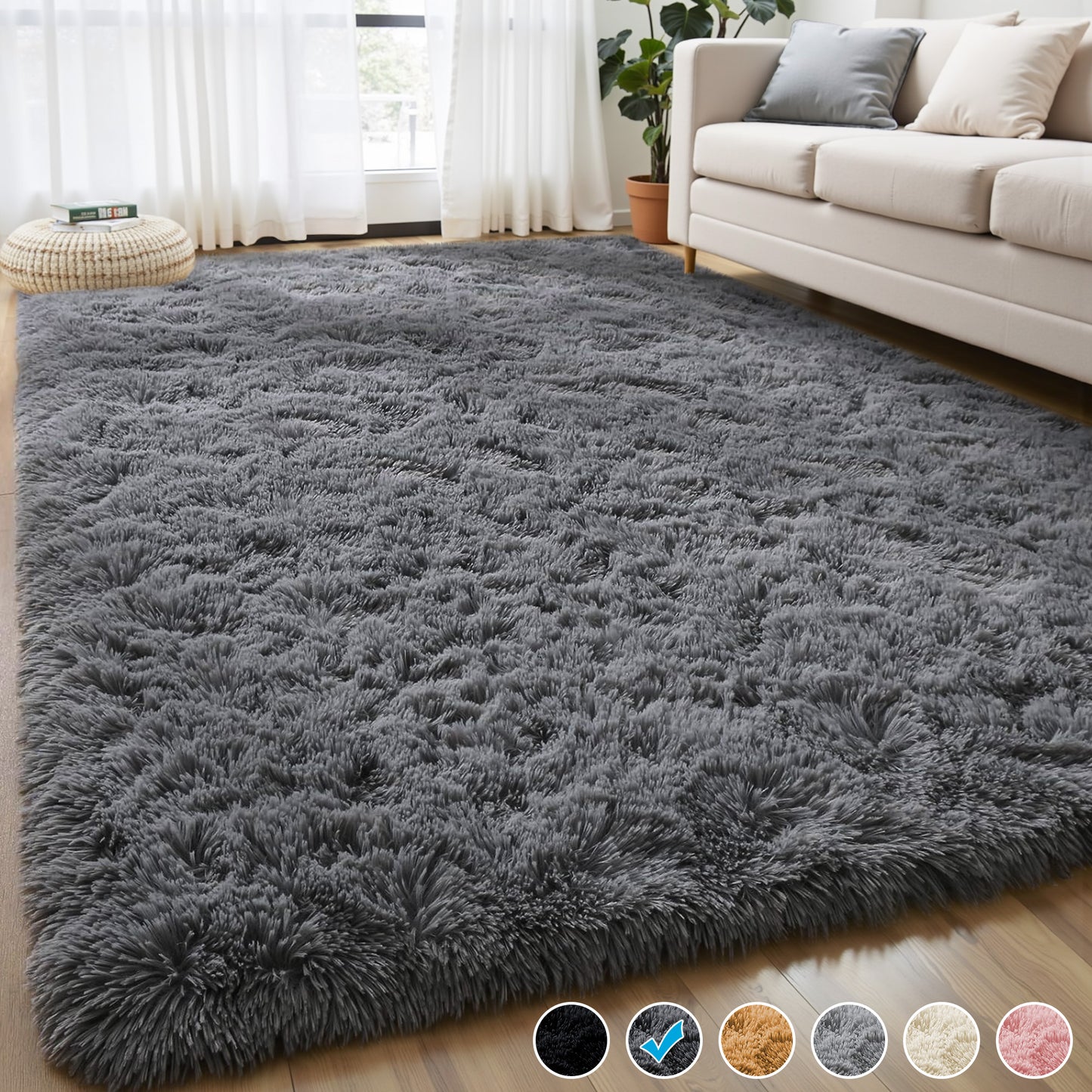 Nefoso Shag Light Gray Area Rug, Soft Fluffy Area Rugs for Living Room Bedroom Kids Room Decor Carpet