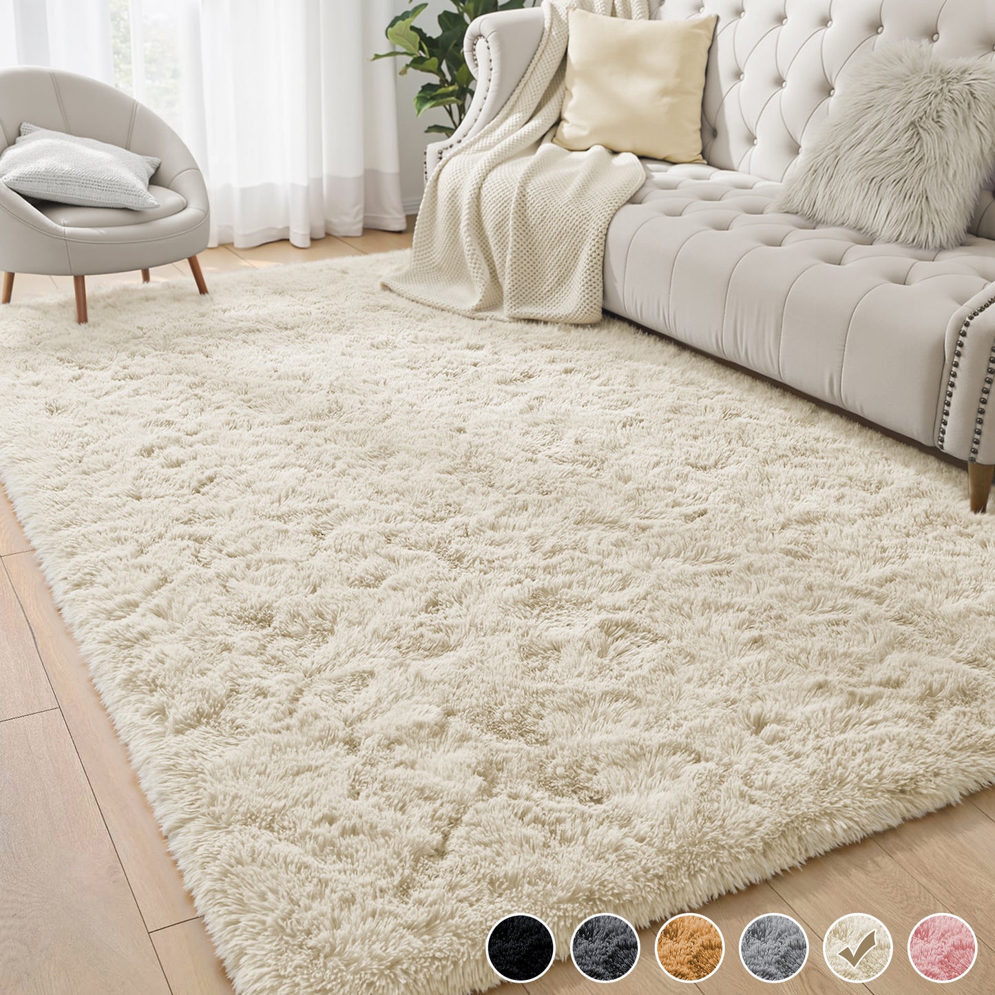 Nefoso Shag Light Gray Area Rug, Soft Fluffy Area Rugs for Living Room Bedroom Kids Room Decor Carpet