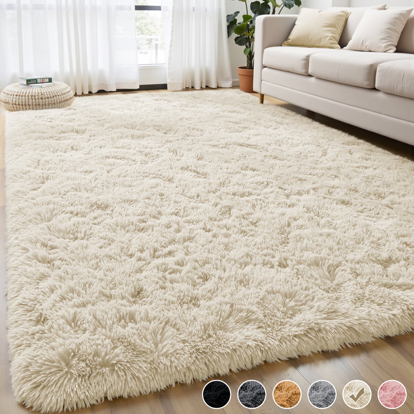 Nefoso Shag Light Gray Area Rug, Soft Fluffy Area Rugs for Living Room Bedroom Kids Room Decor Carpet