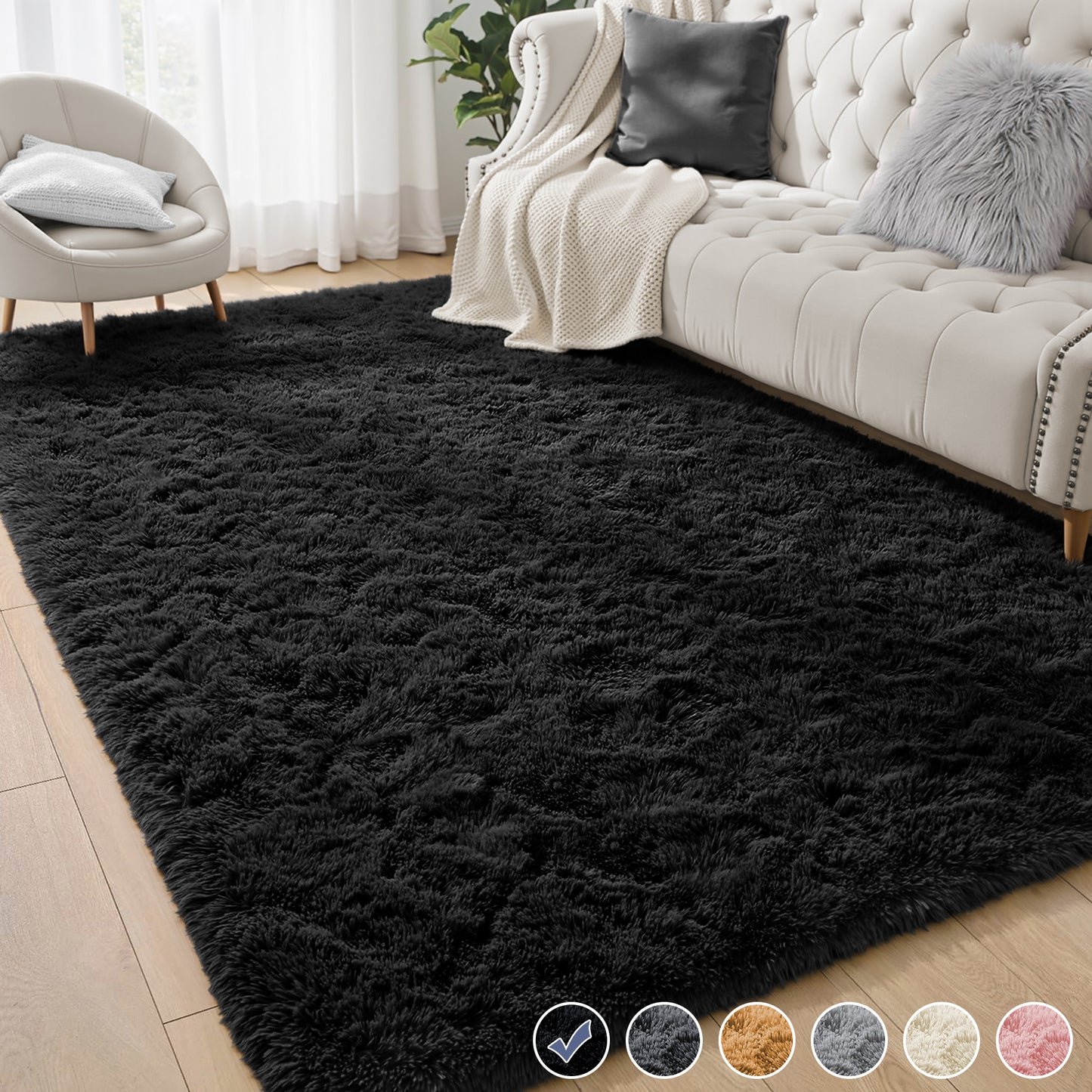Nefoso Shag Light Gray Area Rug, Soft Fluffy Area Rugs for Living Room Bedroom Kids Room Decor Carpet