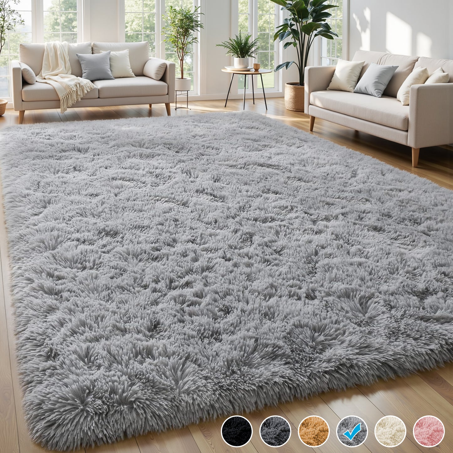 Nefoso Shag Light Gray Area Rug, Soft Fluffy Area Rugs for Living Room Bedroom Kids Room Decor Carpet