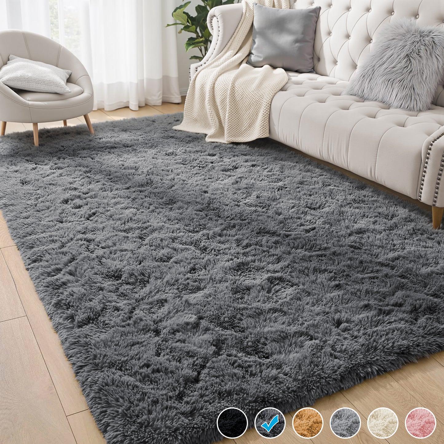 Nefoso Shag Light Gray Area Rug, Soft Fluffy Area Rugs for Living Room Bedroom Kids Room Decor Carpet