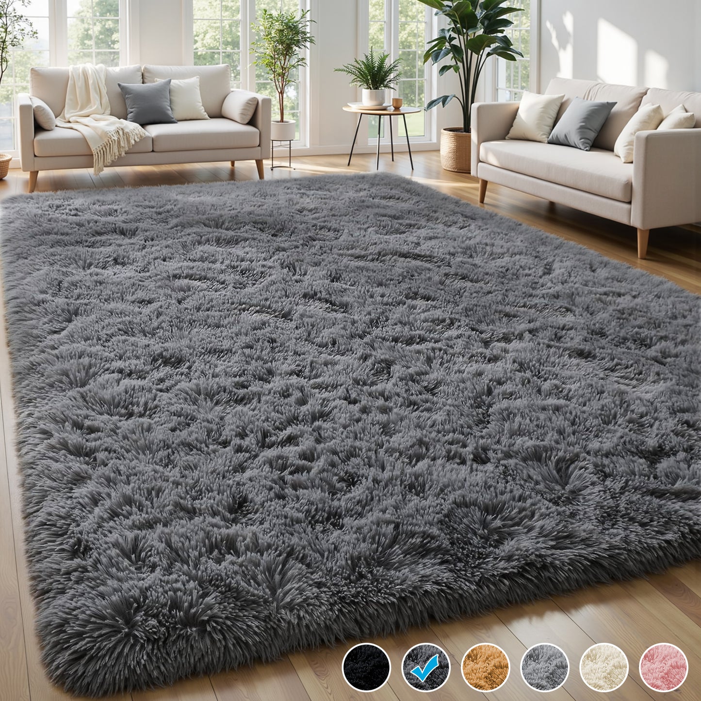 Nefoso Shag Light Gray Area Rug, Soft Fluffy Area Rugs for Living Room Bedroom Kids Room Decor Carpet