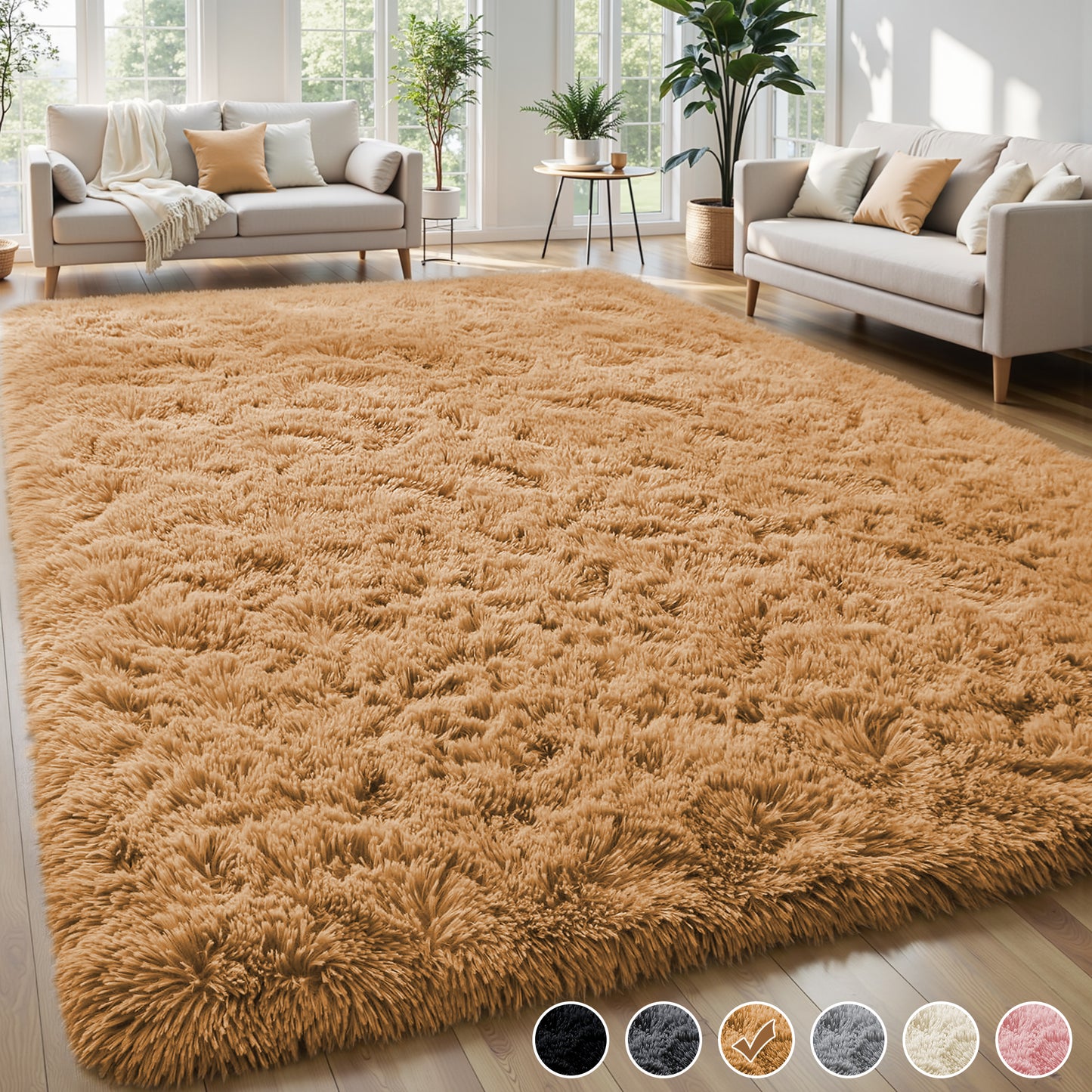 Nefoso Shag Light Gray Area Rug, Soft Fluffy Area Rugs for Living Room Bedroom Kids Room Decor Carpet