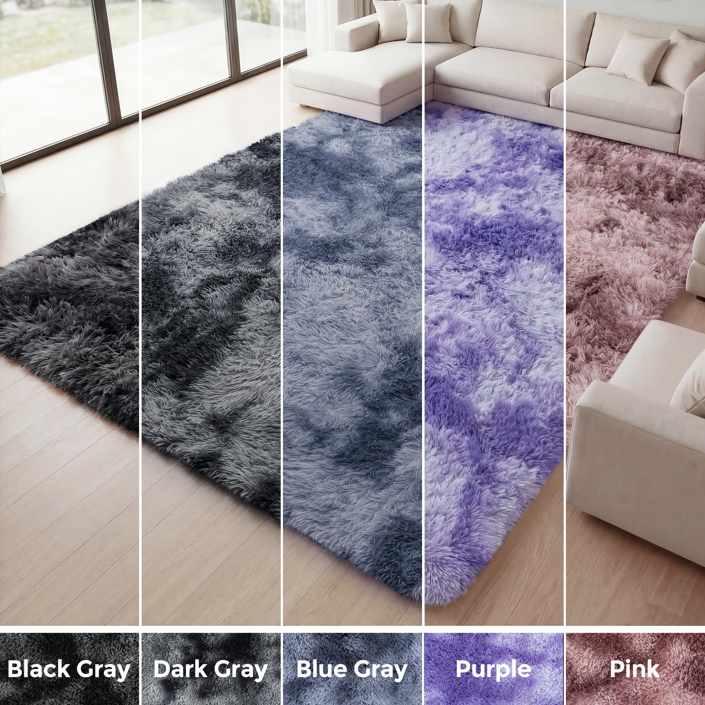 Nefoso Shag Area Rug, 4ft x 6ft / 5ft x 7ft / 5ft x 8ft / 8ft x 10ft / 9ft x 12ft Soft Fluffy Tie-Dye Area Rugs for Living Room Bedroom Decor Carpet