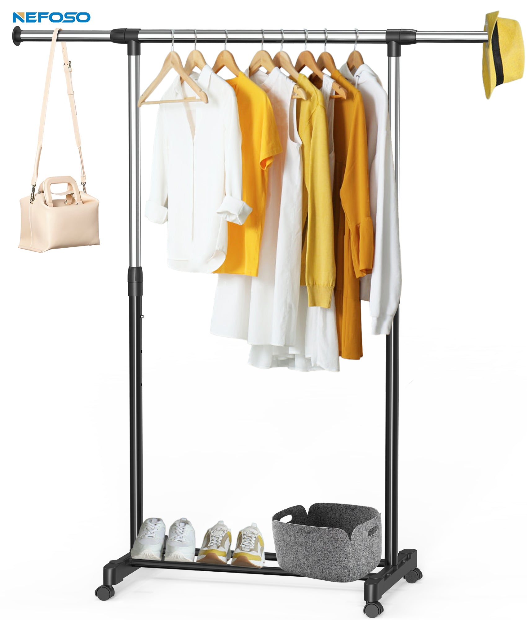 Nefoso Clothing Garment Rack with 4 Wheels Adjustable Standard
