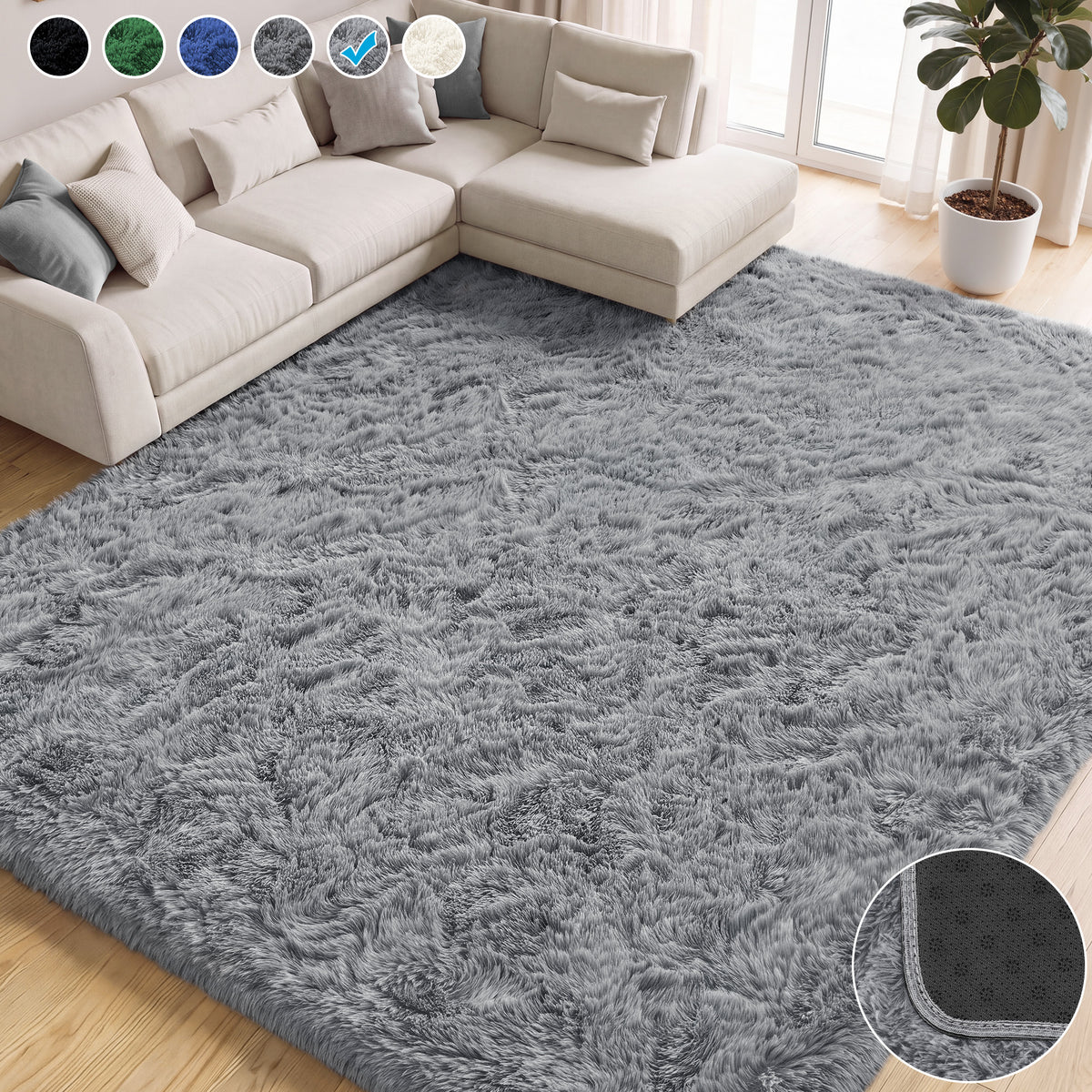 Nefoso Shag Area Rug, 5ft x 7ft / 6ft x 9ft / 7ft x 10ftt / 9ft x 12ft Soft Fluffy Area Rugs for Living Room Bedroom Decor Carpet