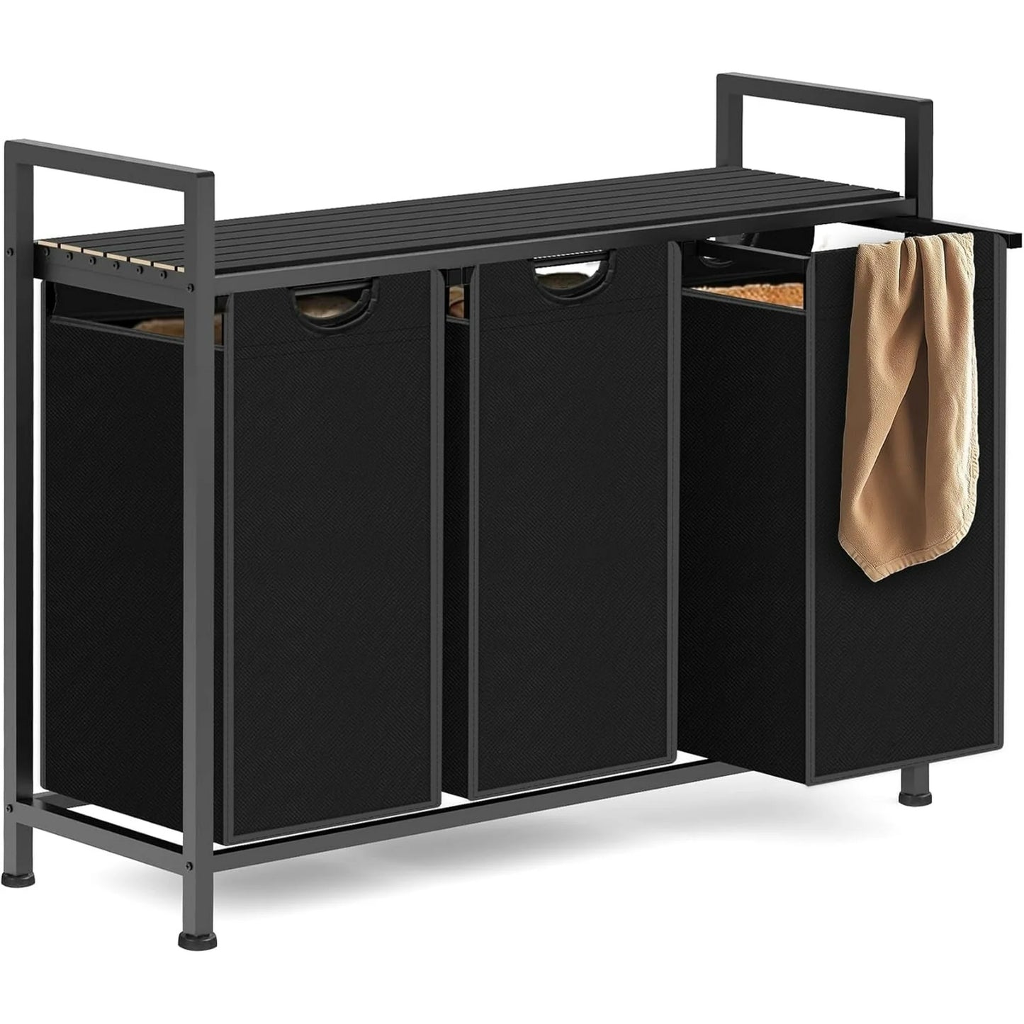 Nefoso 3/4 Section Laundry Hamper with Lid and Wheels, 150L/200L Large Laundry Basket Sorter Cart with Handle, Clothes Storage