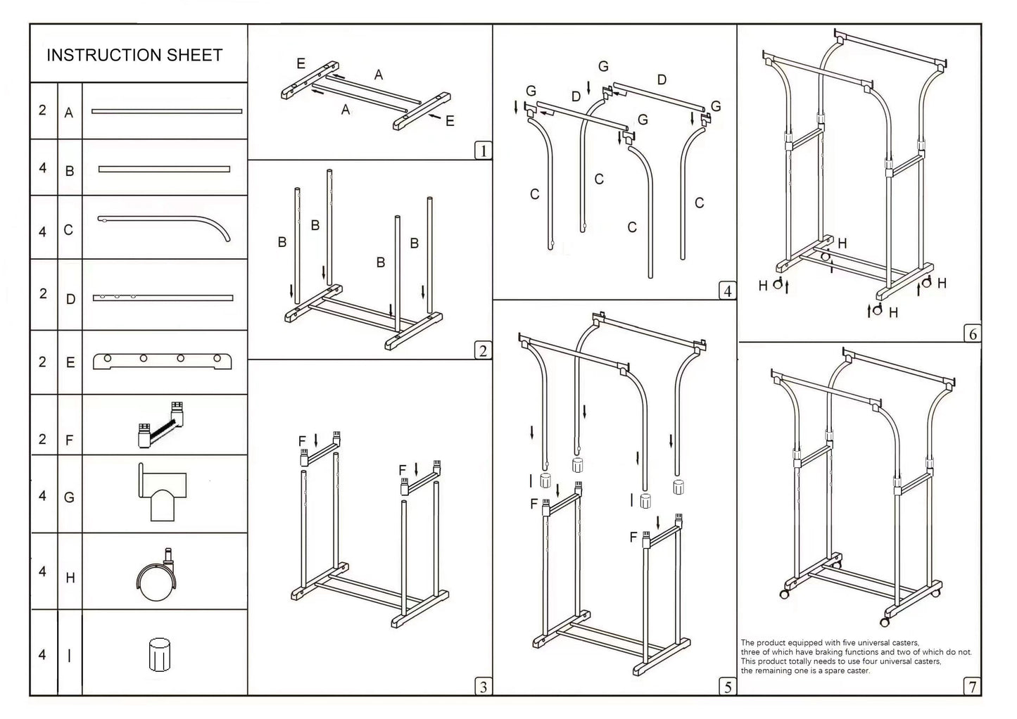 Nefoso Clothing Garment Rack with 4 Wheels Adjustable Standard Rolling Clothes Organizer for Hanging Clothes, Chrome(Black)