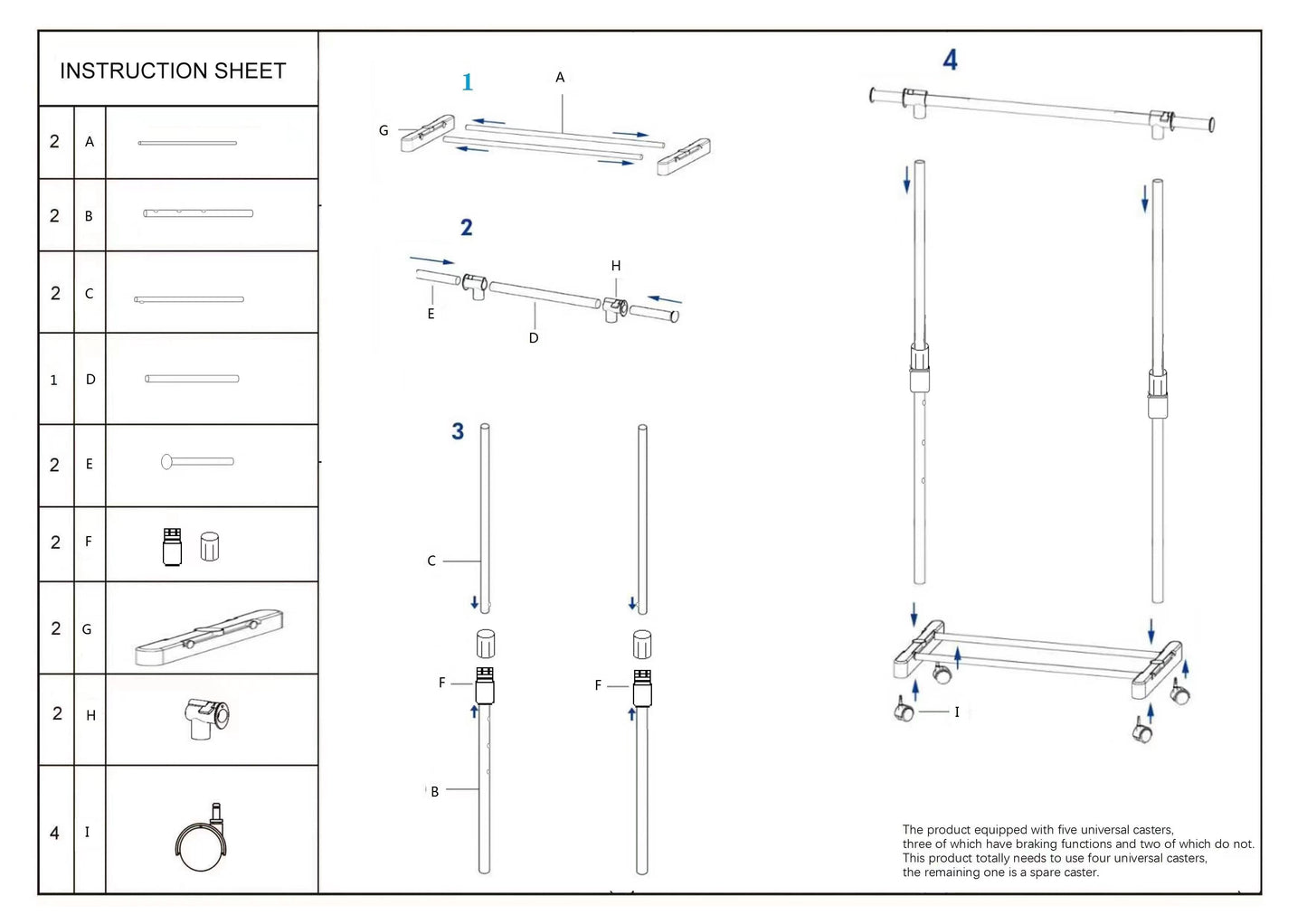 Nefoso Clothing Garment Rack with 4 Wheels Adjustable Standard Rolling Clothes Organizer for Hanging Clothes, Chrome(Black)