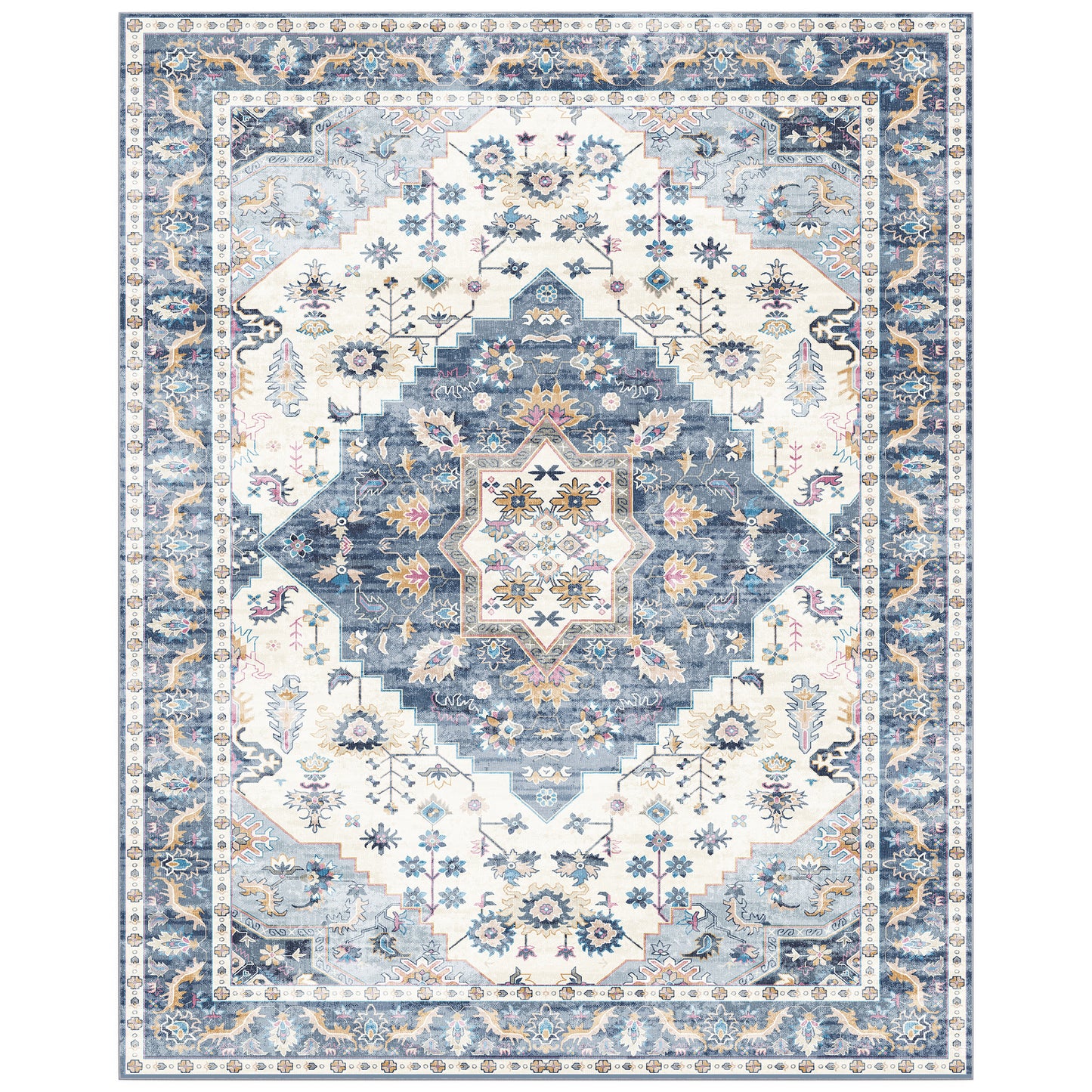Nefoso 8ft x 10ft Vintage Area Rugs, Washable Area Rugs for Living Room Bedroom Kitchen Home Decor, Non-Slip Carpet