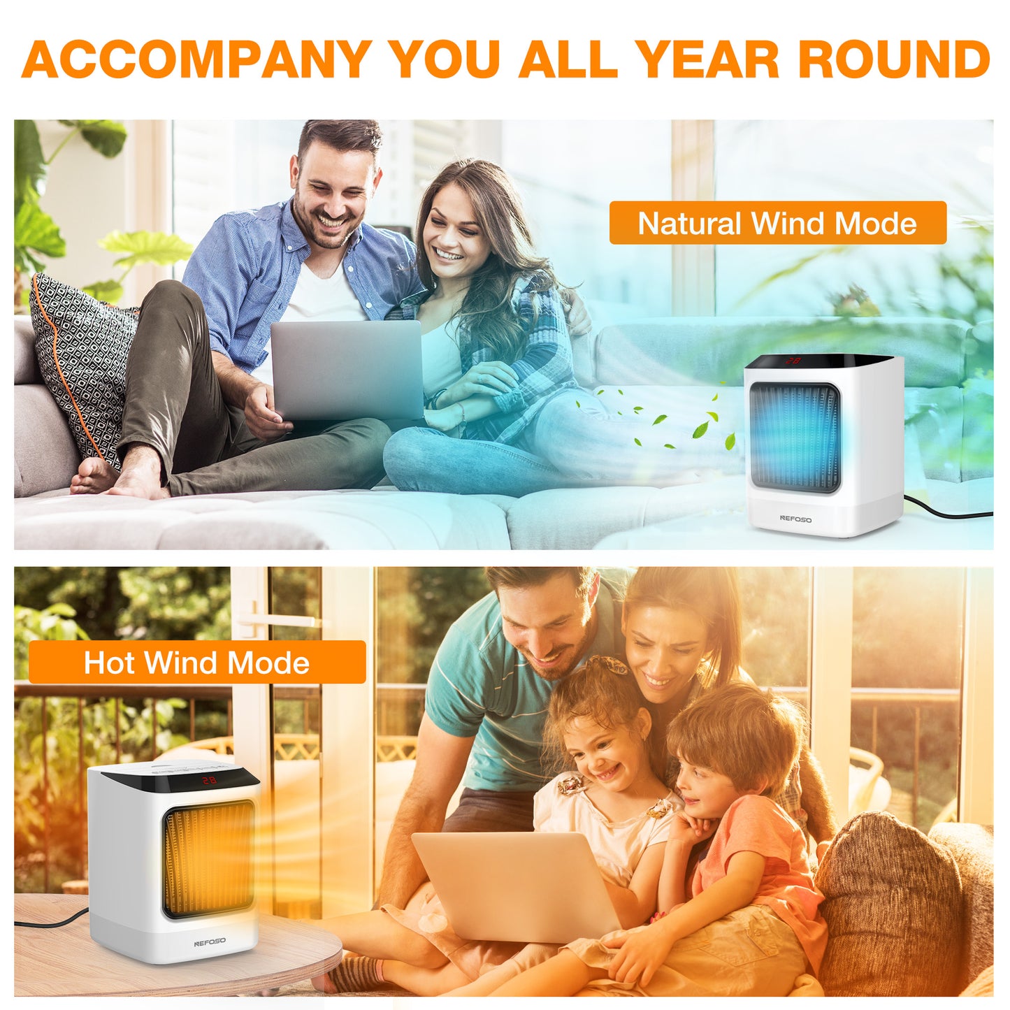 NEFOSO Space Heater, 800W Mini Portable Heater, Desktop Heater with Timing Function, 2 Heating Setting, LED Lights for Office, Bedroom, Kitchen