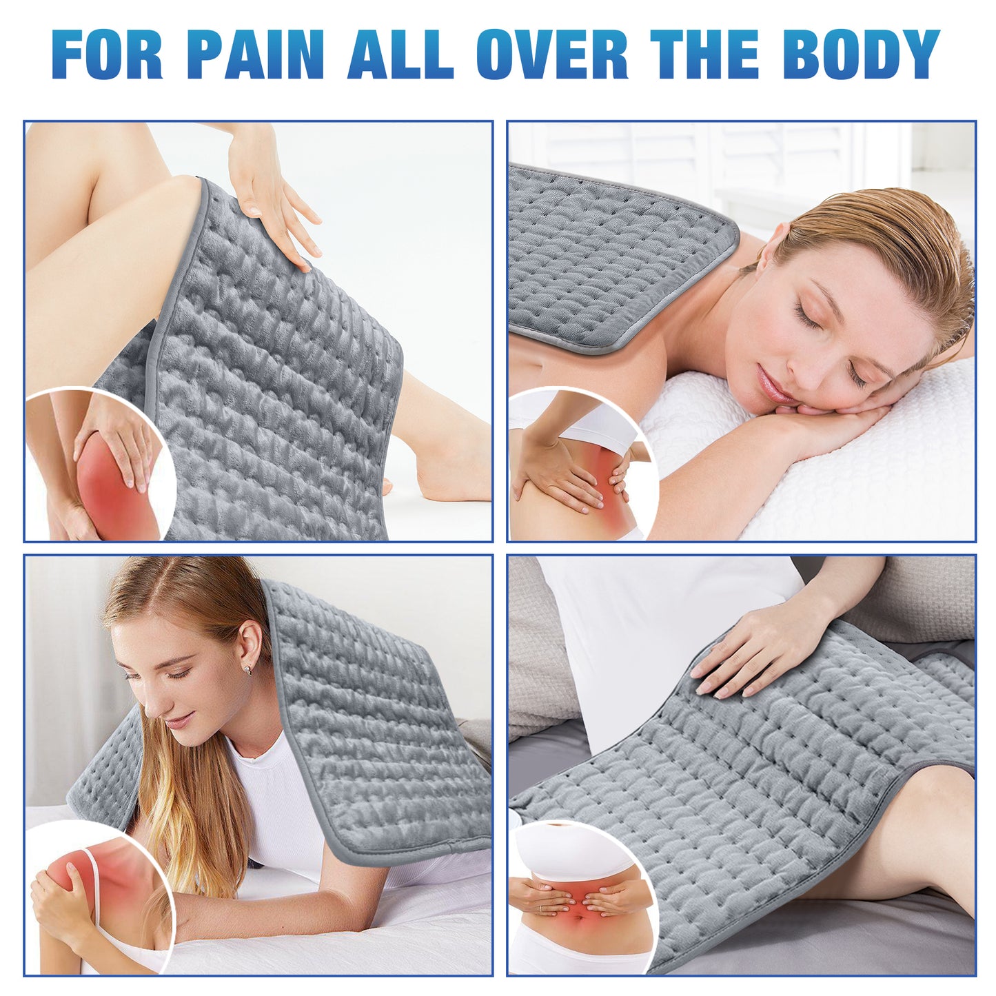 NEFOSO Heating Pad, 12 x 24 in Electric Heating Pads, Hot Heated Pad for Back Pain Muscle Pain Relieve, Dry & Moist Heat Therapy Option, Auto Shut Off Function (Light Gray),Christmas Gifts