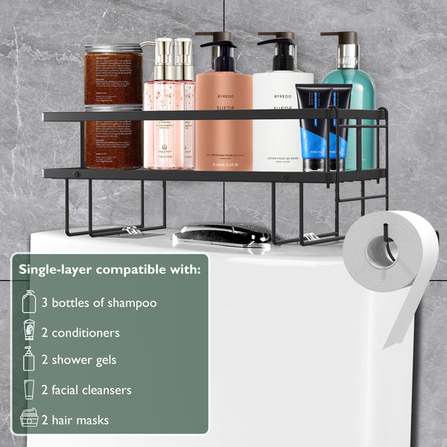 NEFOSO Over The Toilet Storage Rack, 1/2-Tier Bathroom Organizer Shelves, Multifunctional Toilet Rack, No Drilling Space Saver (Black)