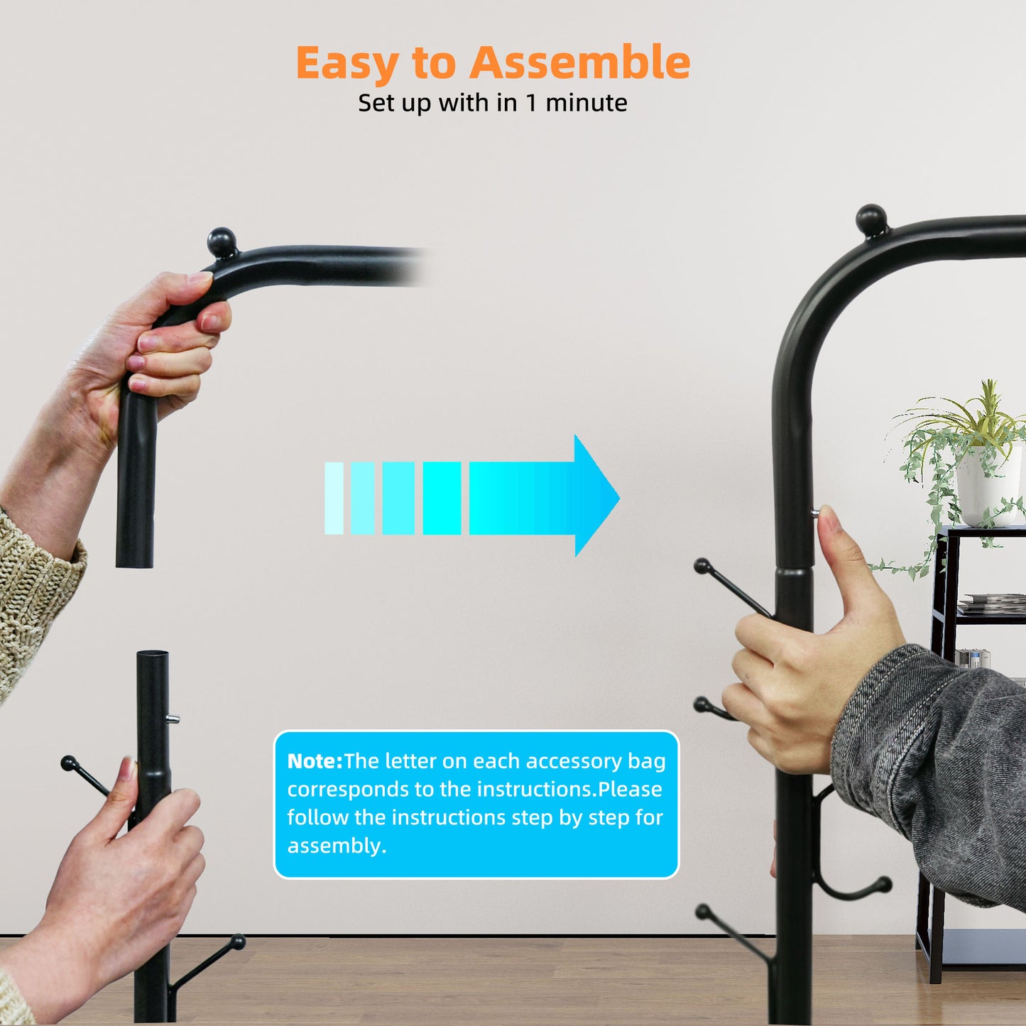 NEFOSO Clothing Garment Rack with 6 Hooks and Single Bottom Shelf Standard Clothes Organizer for Hanging Clothes, Chrome(Black)