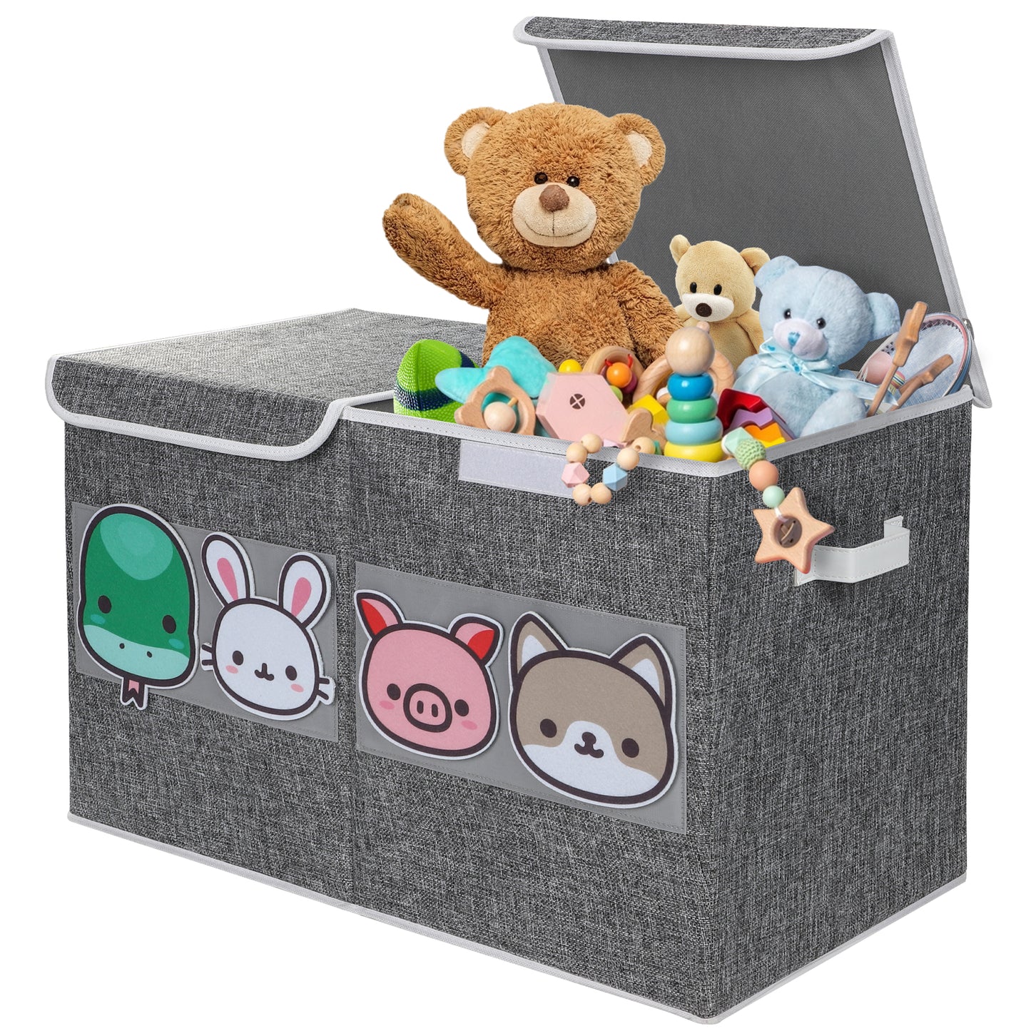Toy Box for Kids, Toy Chests Organizers Storage for Boys and Girls with Flip-Top Lid, Large Fabric Toy Storage Box with Clear Window, Kids Toy Boxes Bins, Gray(24x13x14 in)