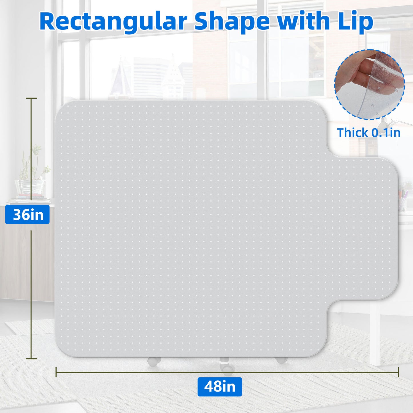 NEFOSO Chair Mat for Carpet, 36 x 48 inch Home Office Chair PVC Floor Mat with Lip (Transparent )