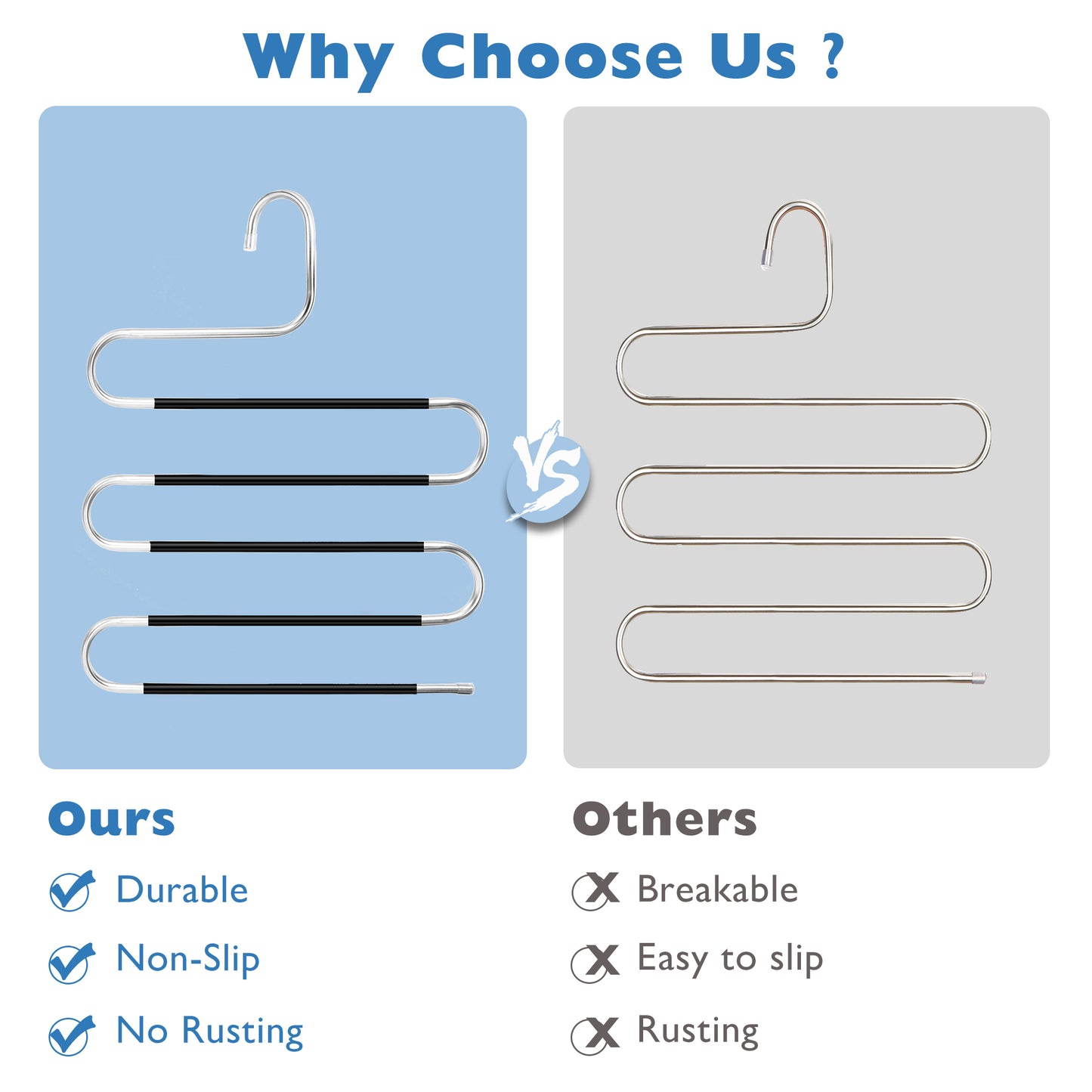 NEFOSO S Shape Non Slip 5-Tier Pants Hanger Stainless Steel (4 Pack Black)