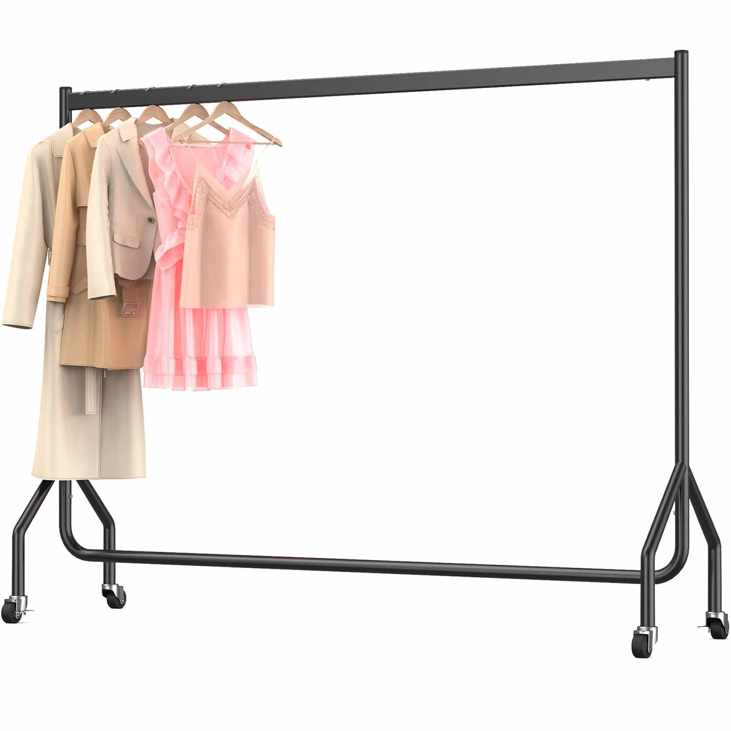 Nefoso Heavy Duty Clothes Rack with Wheels,Rolling Garment Clothing Rack for Display and Storage, Hanging Clothes,60"L x 18.4"W x 60"H(Black)