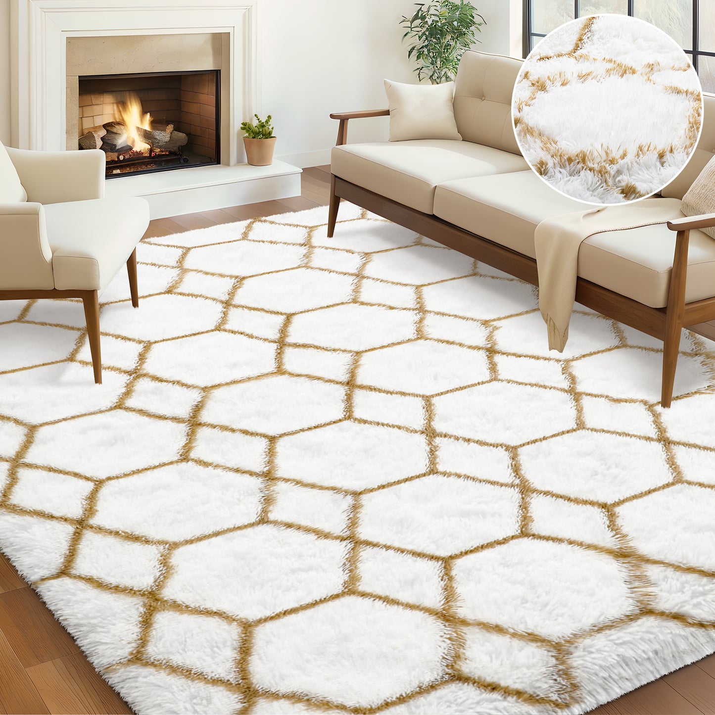 Nefoso Shag Geometric Area Rug, 8ft x 10ft Soft Fluffy Area Rugs for Living Room Bedroom Decor Carpet