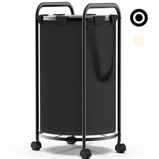 Nefoso Laundry Hamper with 4 Wheels, 90L Rolling Laundry Basket with Removable Bag, 600D Oxford Fabric(Black/Beige)