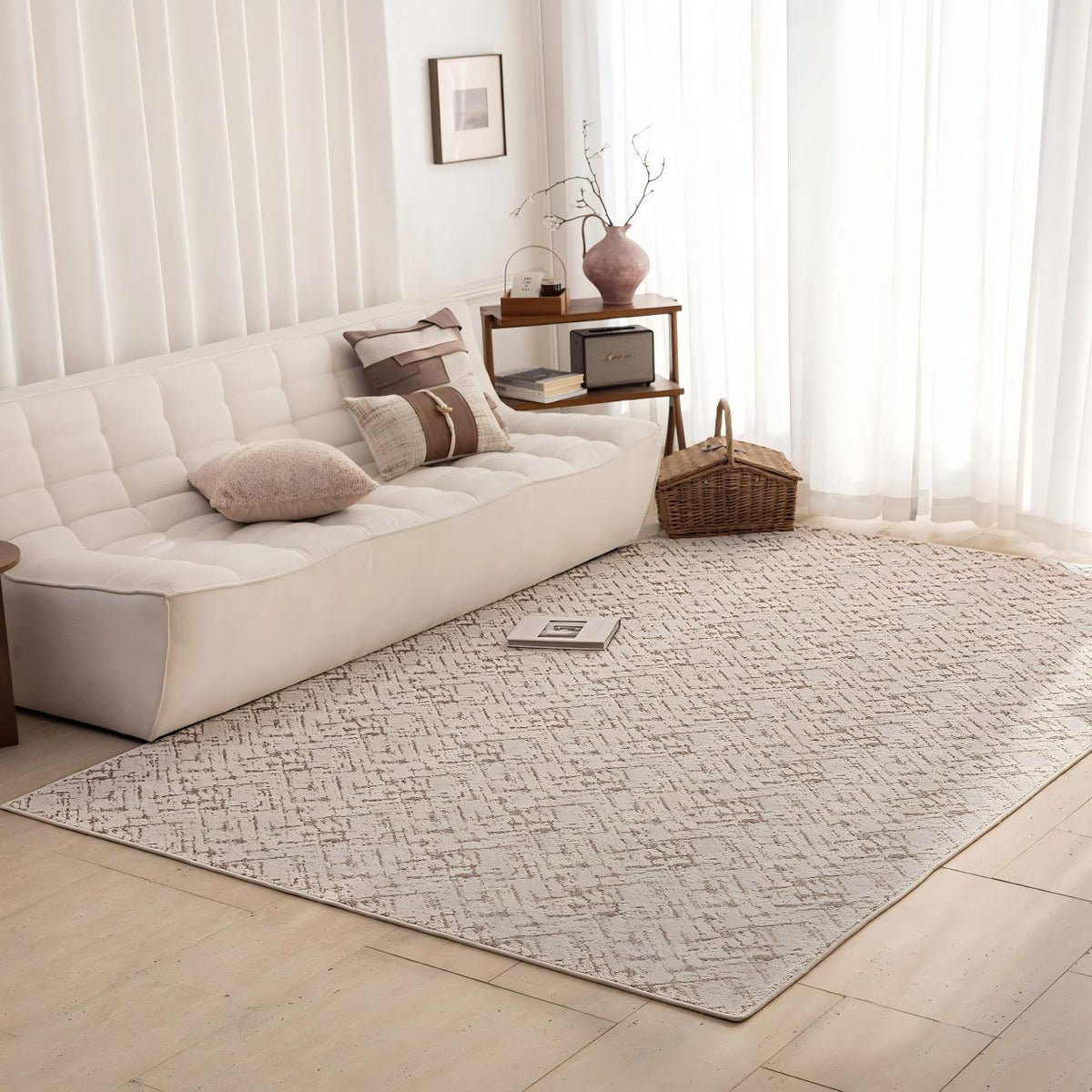 Nefoso 5ft x 8ft / 8ft x 10ft Polypropylene Rug, Washable Area Rugs Non-Slip Carpet for Living Room Bedroom Dining Room, Beige & Brown
