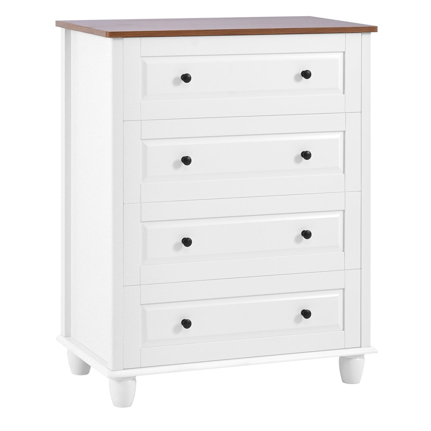 ¡¾ Video ¡¿ Bedroom 4 Drawn White Storage Cabinet, Wide Drawer Cabinet with Brushed Metal Handle (Overweight, Oversized)