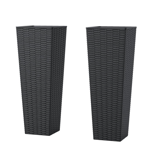 Resin high flowerpot 2-piece set with vine texture, large outdoor flowerpot, indoor and outdoor decorative flowerpot, detachable inner flowerpot and drainage hole, suitable for large plants, trees, courtyards and gardens, black