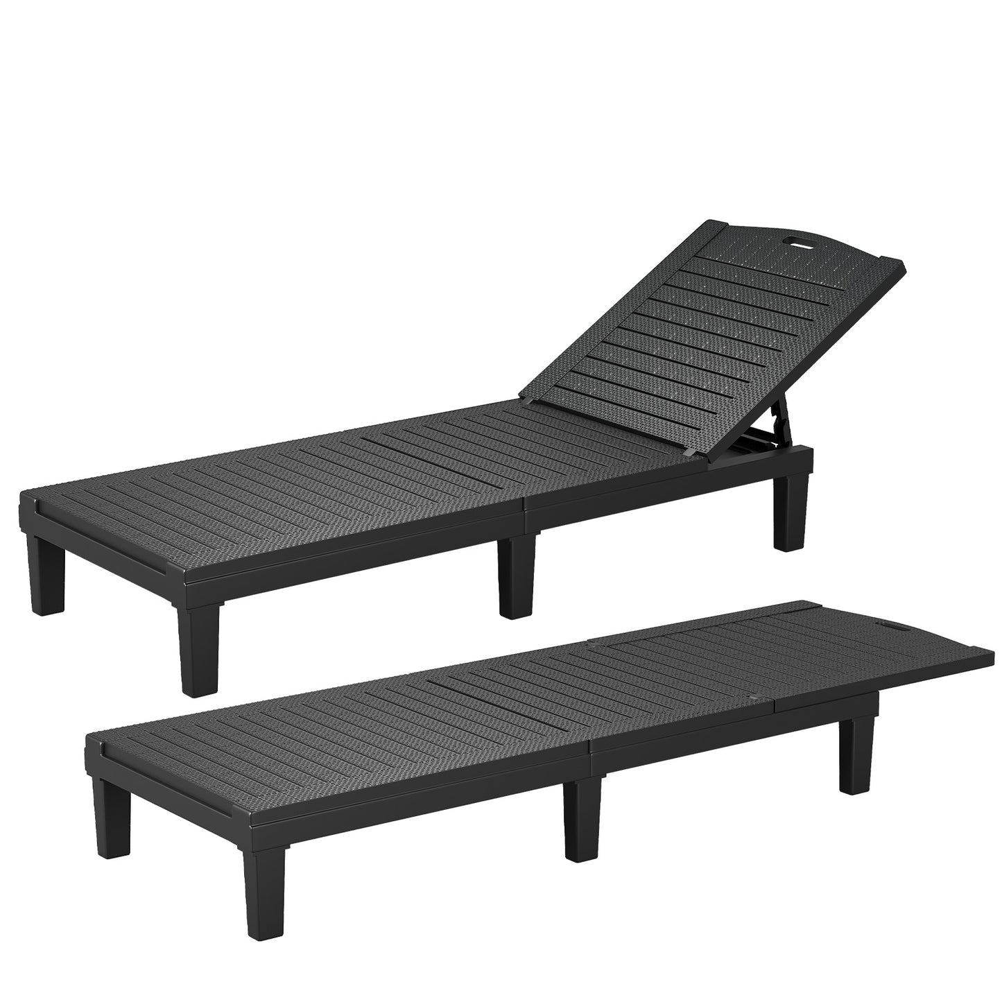 Outdoor lounge chair, plastic pool lounge chair, 5-speed adjustable backrest, easy to assemble and waterproof, suitable for terraces and poolside, double set, black