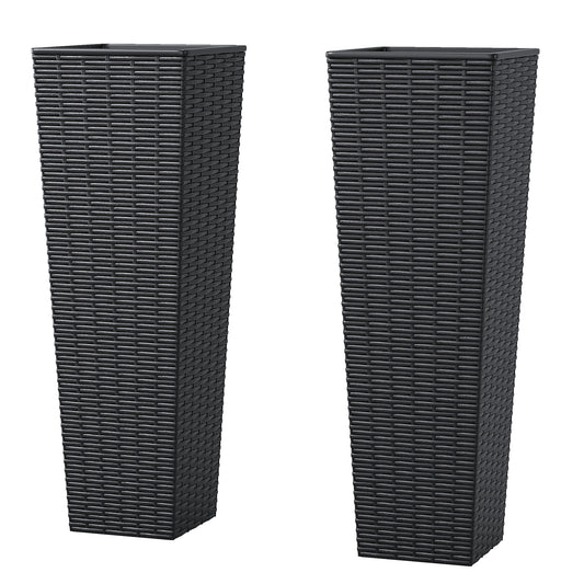32 inch outdoor high flowerpot, 2-piece set with vine texture, large outdoor flowerpot, indoor and outdoor decorative flowerpot, detachable inner flowerpot and drainage hole, suitable for large plants, trees, courtyards and gardens, black