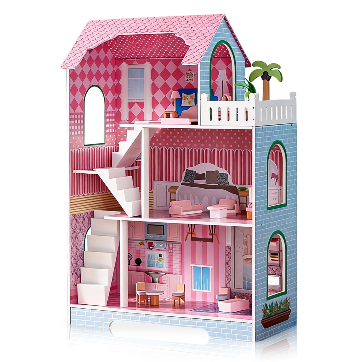 Children's dollhouse wooden toy house with roof and windows suitable for 3+year old children role-playing games puzzle toys (overweight and oversized)