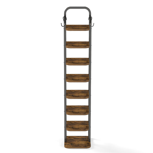 Retro color 8-story vertical shoe rack, narrow shoe cabinet, high shoe rack with 2 hooks, adjustable shelf, small space corner shoe rack, entrance passage, living room (overweight and oversized)
