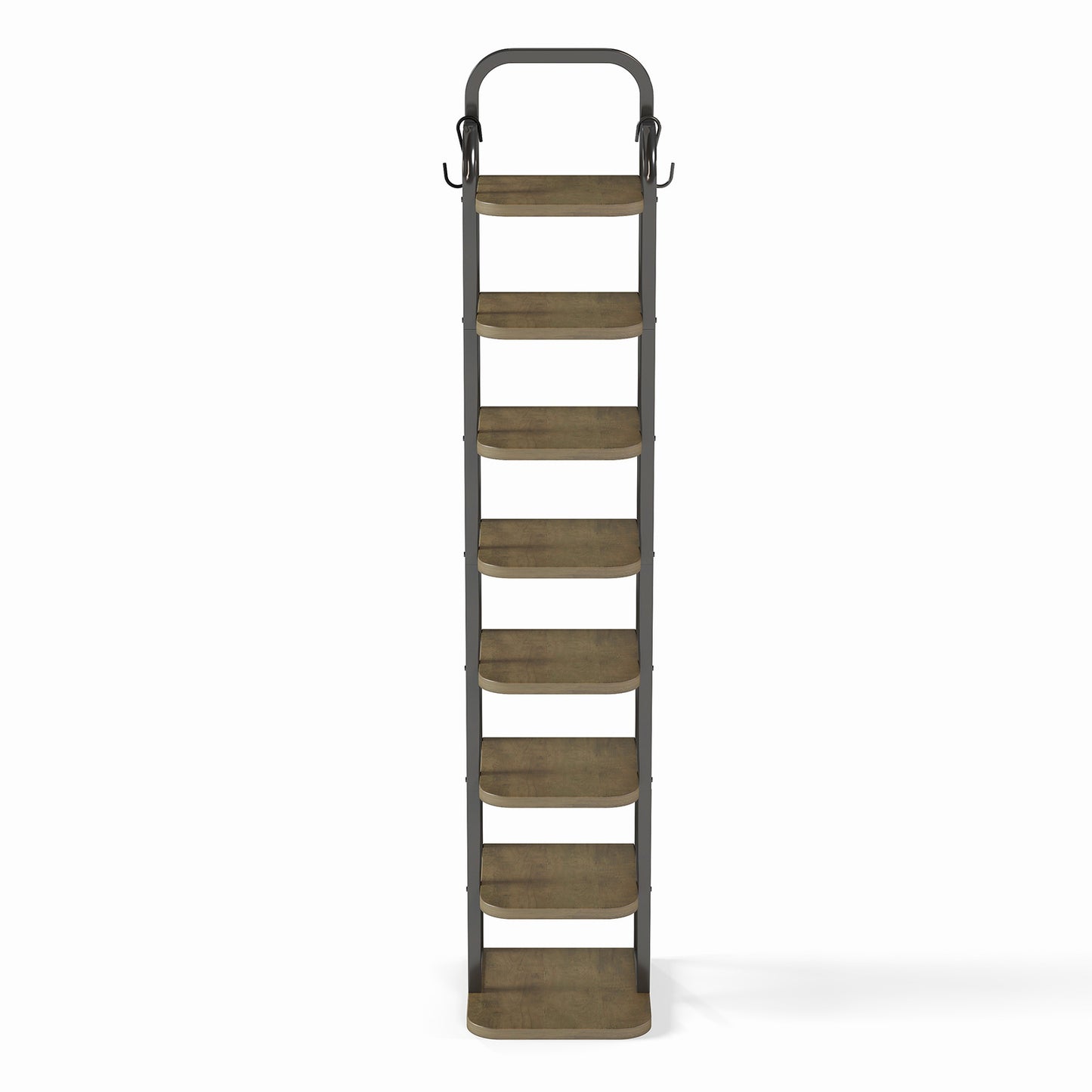 Light ivory 8-story vertical shoe rack, narrow shoe cabinet, high shoe rack with 2 hooks, adjustable shelf, small space corner shoe rack, entrance passage, living room (overweight and oversized)