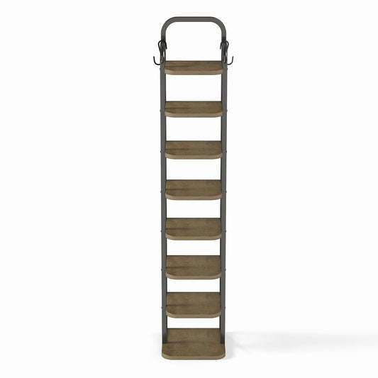 Light ivory 8-story vertical shoe rack, narrow shoe cabinet, high shoe rack with 2 hooks, adjustable shelf, small space corner shoe rack, entrance passage, living room (overweight and oversized)