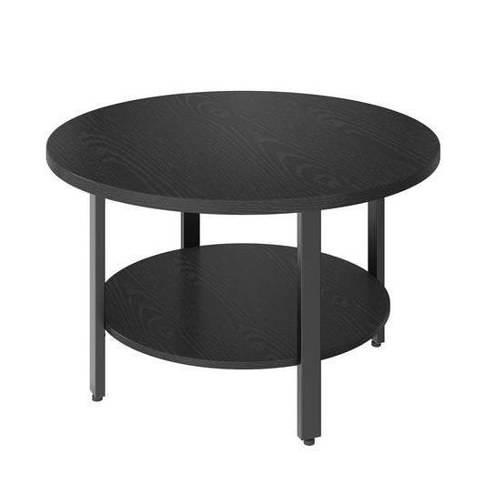 31.5-inch black circular two-story coffee table, coffee table, open storage space