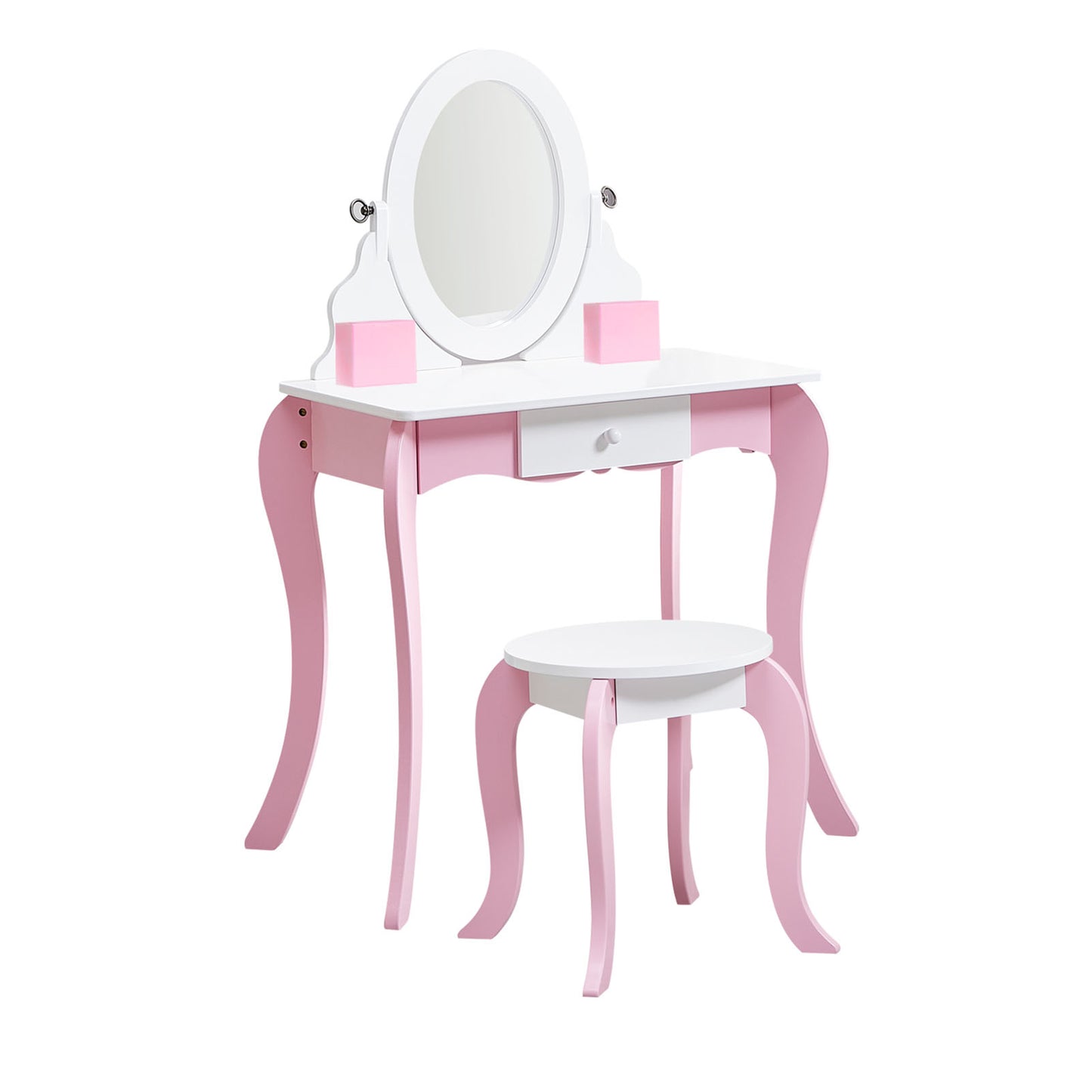 Children's vanity with mirror and stool wooden children's vanity vanity vanity and chair set suitable for little girls (overweight and oversized) pink